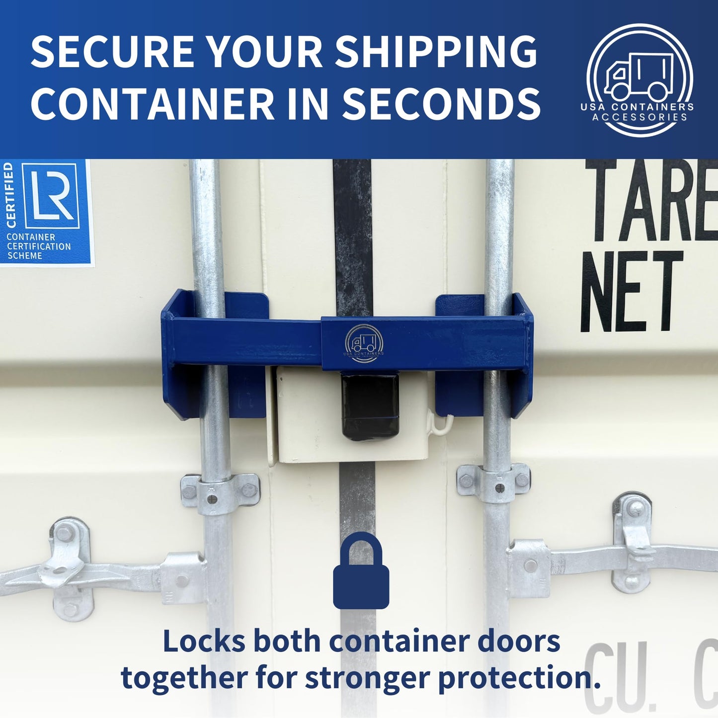 Heavy-Duty Shipping Container Door Lock Bar – USA Containers Adjustable 3/16" Steel Cargo Lock, Keyed Security, Fits 9.75"–16" Doors for Containers, Trailers & Storage Units