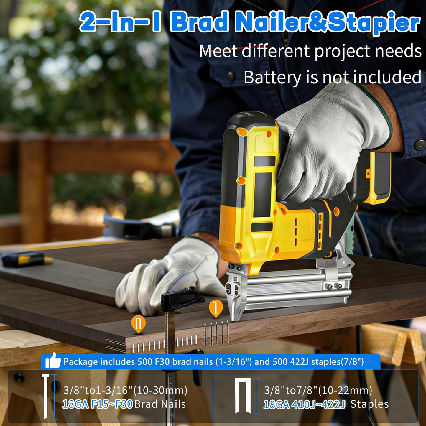 18 Gauge Cordless Brad Nailer & Staple Gun for Dewalt 20V MAX Battery, 2-in-1 Battery Powered Electric Nail Gun with 1000 Nails for Woodworking, DIY, Framing & Home Improvement (No Battery)