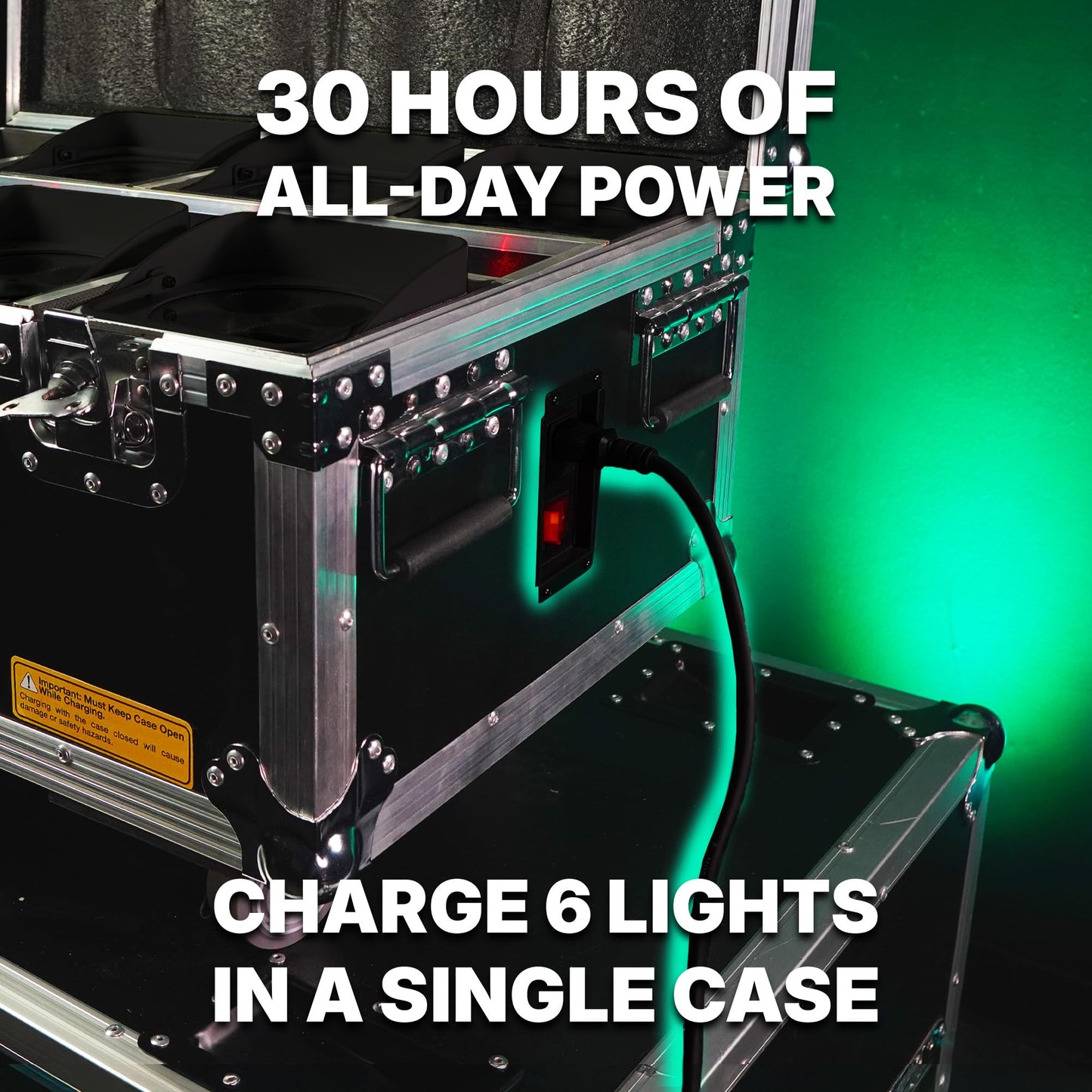 Rockville Wet PAR WC Package Black 18W RGBWA+UV Par Wash Lights, Wireless Charging Case, IP65 Water-Resistant, App-Controlled, for DJ Events and Venues (6 Lights)