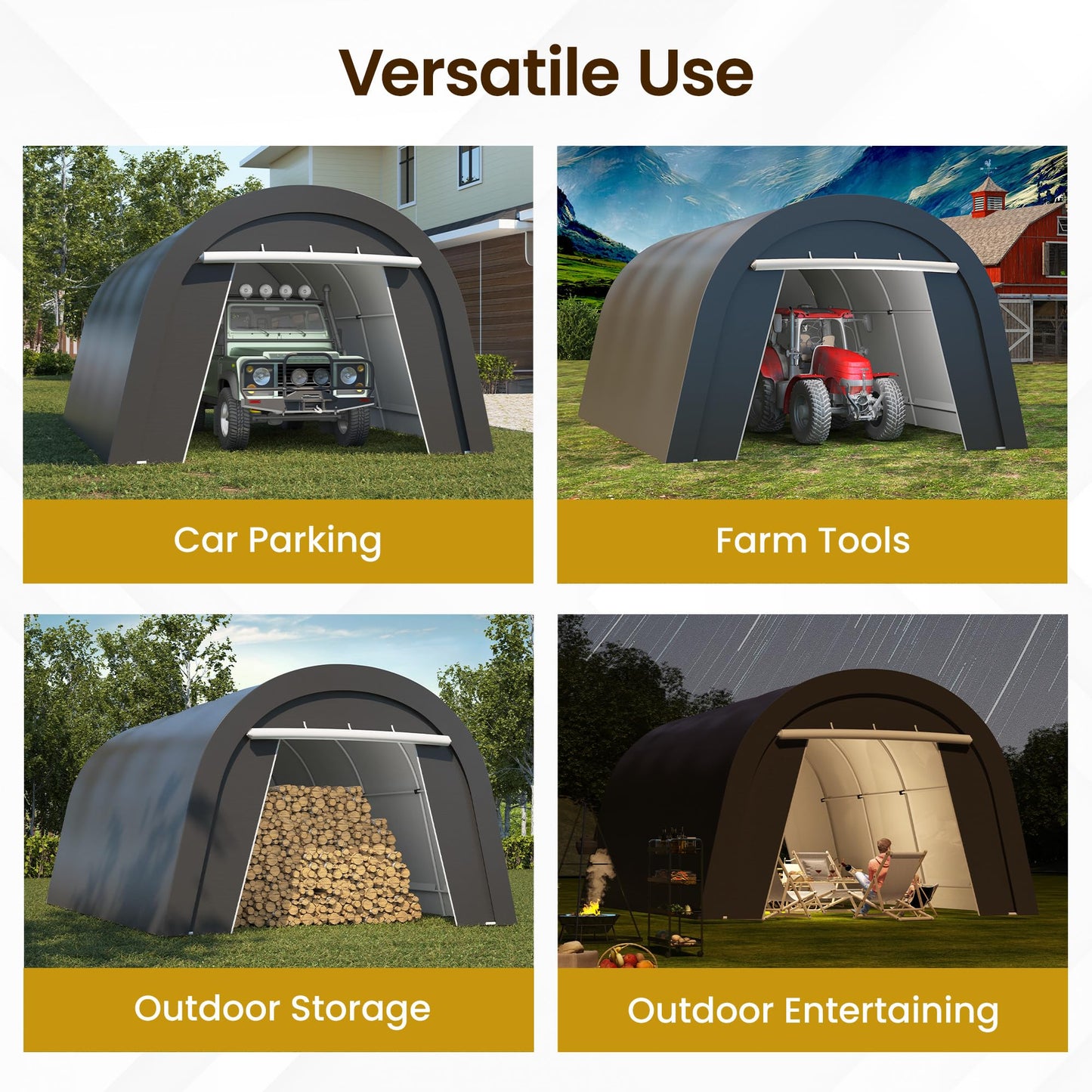 FansaFurn Heavy Duty Carport with 4 Cloth Bags, All-Weather Car Canopy with 2 Roll-up Doors, Portable Garage Storage Shelter Shed for Cars, Truck, or Garden Tools, 13' x 20'
