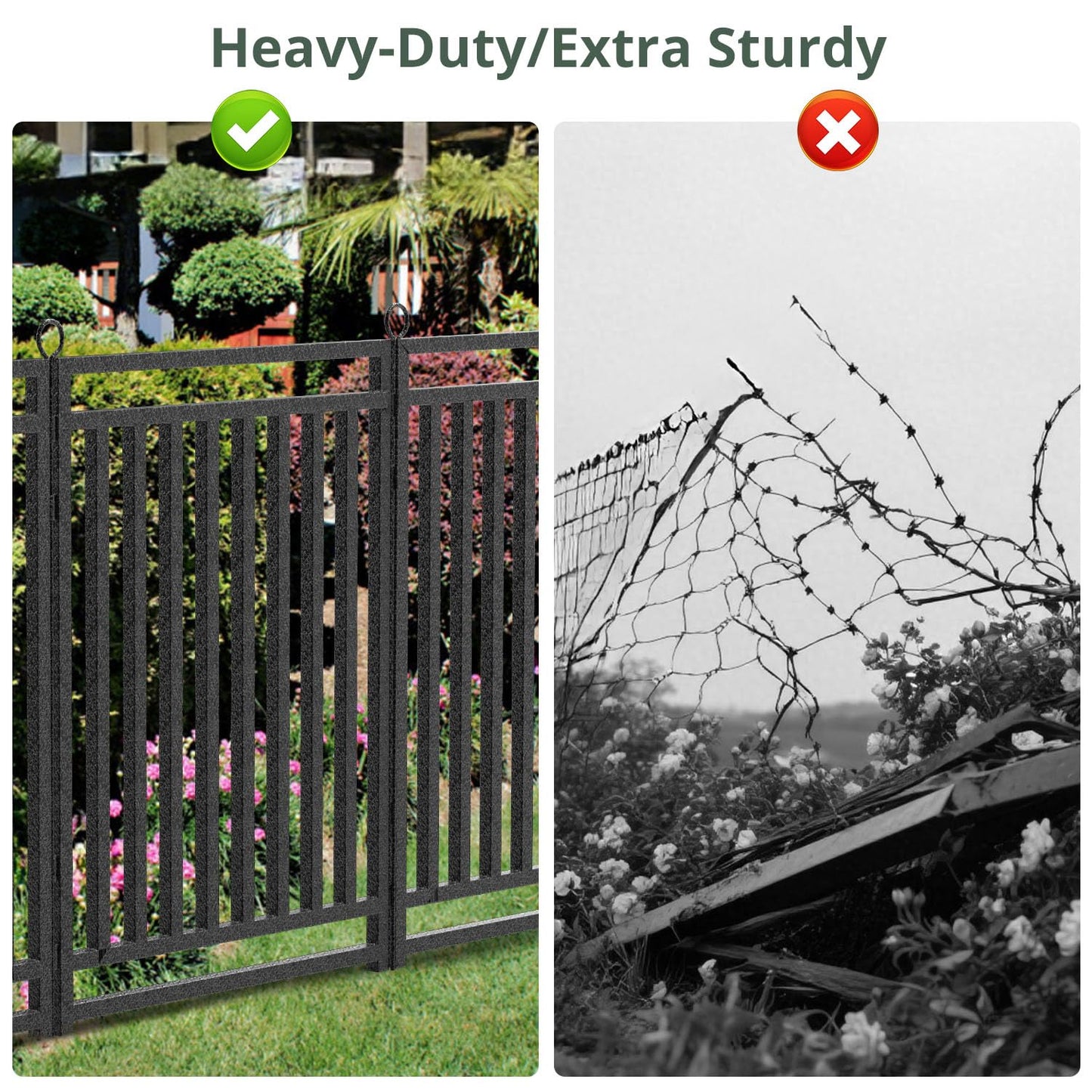 Decorative Garden Fence 54ft (L) × 40in (H), 21 Panels + 3 Gates, Metal Dog Fence Outdoor for Yard, Rust-Proof Animal Barrier Fencing for Patio & Flower Bed, Black-Silver