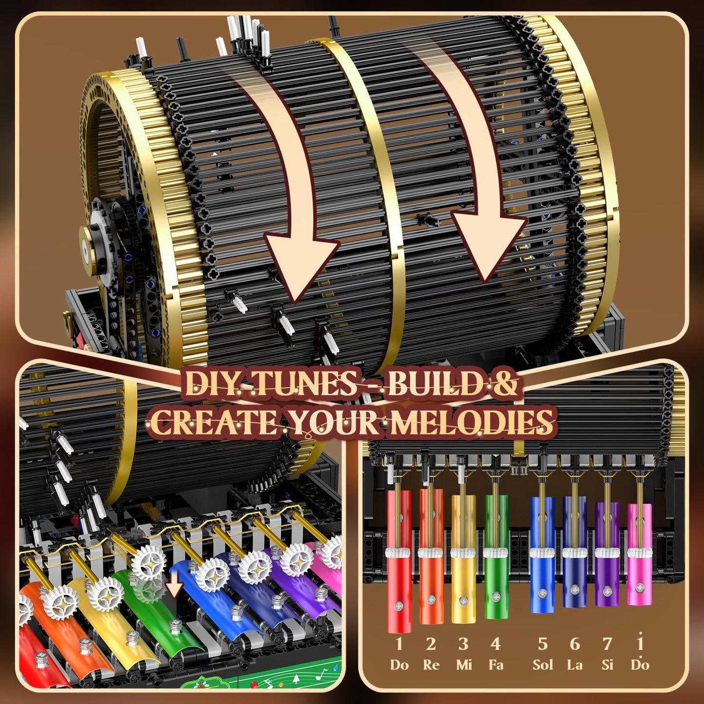 Mould King 10170 Music Box Building Sets, 2344+ PCS Rotating Christmas Music Box with 4 Speed Adjustable Mode, Black Gold Design with Festive Patterns, Collectible Decoration Gift for Adults Age 14+