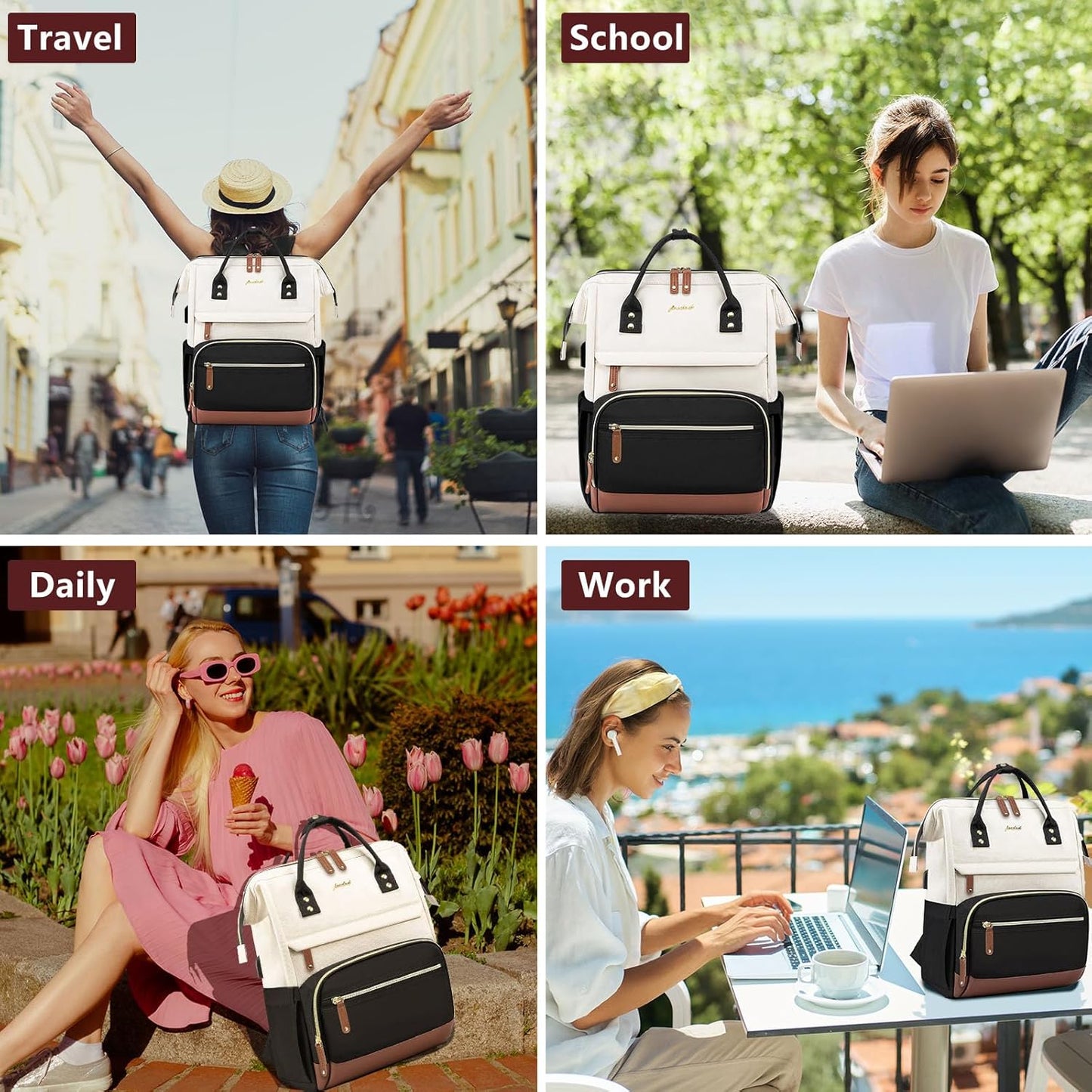 Backpack 15.6 inch Backpack Backpacks Backpack Focdod for Women Work Bags: Laptop Purse with USB Charger College
