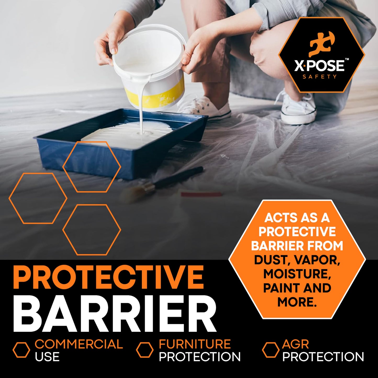 Xpose Safety Clear Plastic Sheeting – 12' x 100' Rolls – Heavy Duty 6 Mil Fire Retardant Poly Sheet – Waterproof, Dustproof, Vapor Barrier – for Construction, Painting, Industrial Use