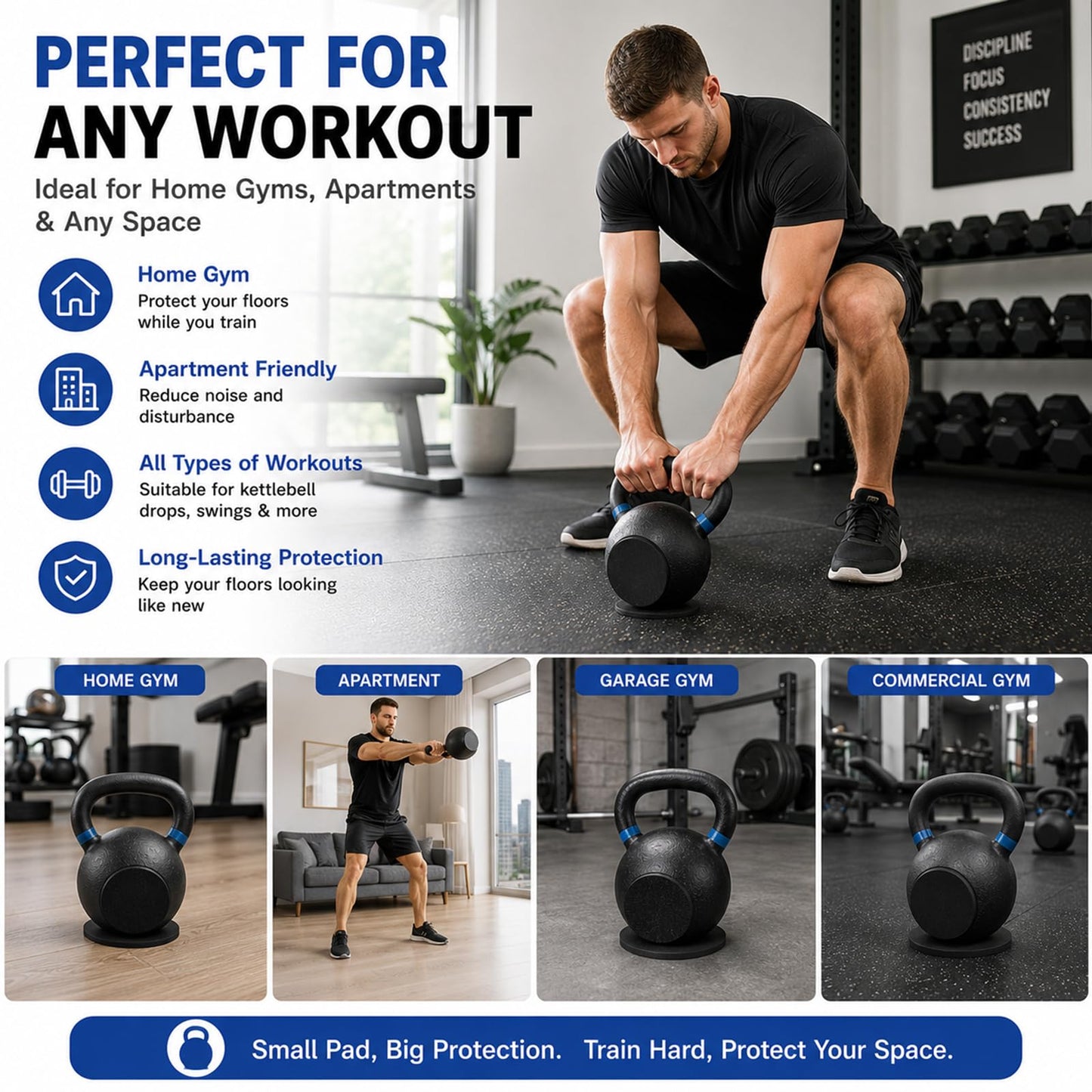 Kettlebell Mat, Self-Adhesive Non-Slip Bottom Mats, Noise Reduction Anti-Scratch Floor Protector Pads for Home Gym Fitness Weight Lifting (Medium: 3.94 inch (10cm) Diameter)