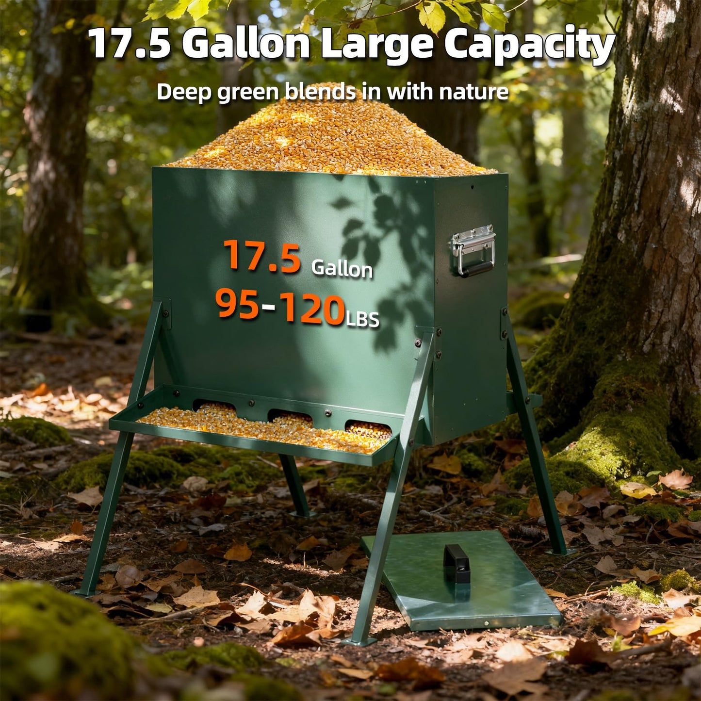 BUYYAH 90-110lb Deer Feeder, Heavy Duty Metal Hunting Game Feeder, Weatherproof Wildlife Feeders for Hunting, Gravity Deer Feeder Automatic Dispenser Feeds Protein and Corn, Green