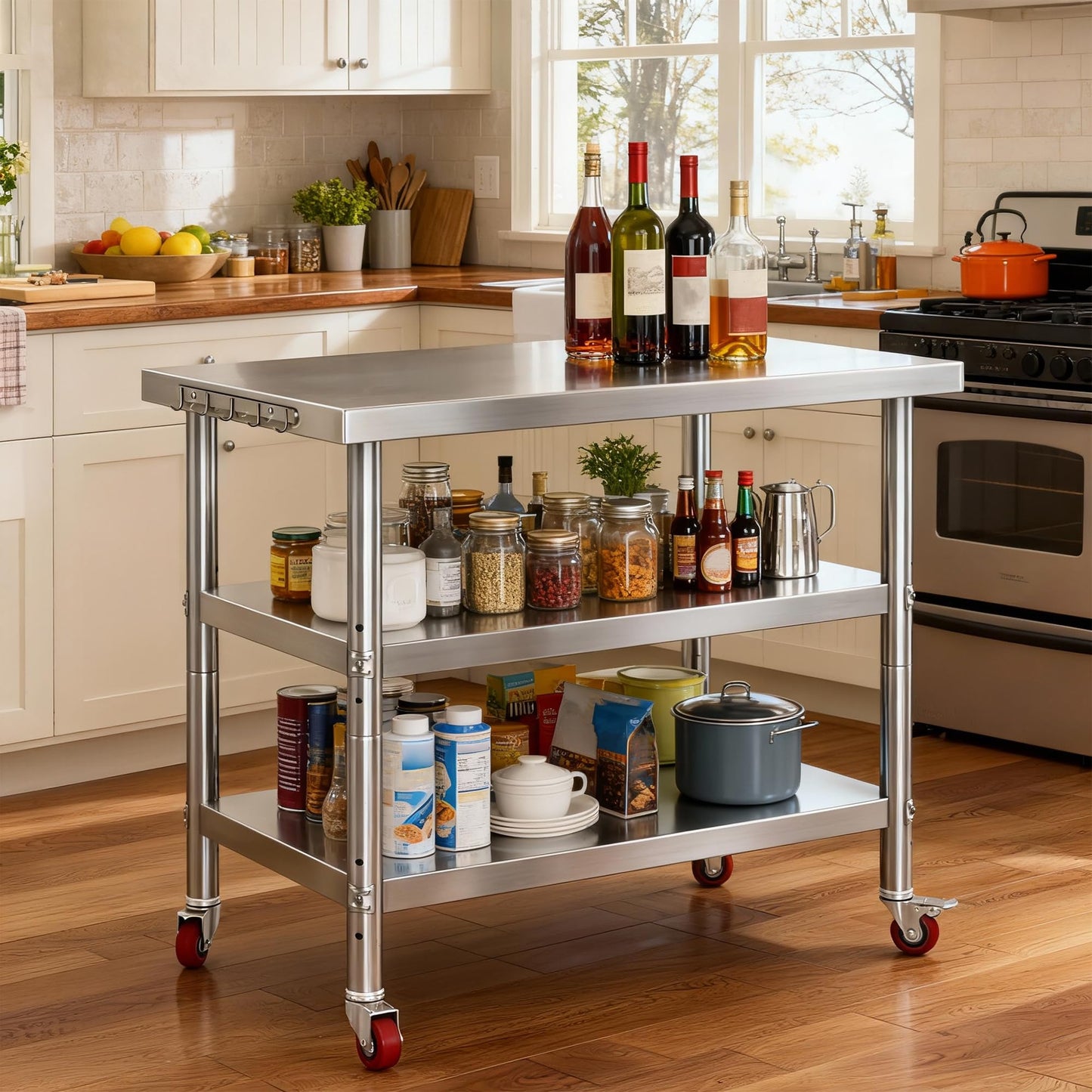 DWVO 36x24in Stainless Steel Table, NSF Metal Prep Worktable with 2 Adjustable Shelves & Wheels for Kitchen Restaurant Hotel Garage Warehouse Home