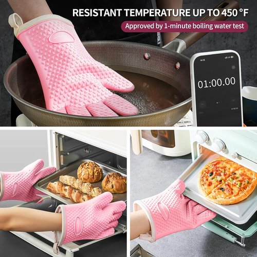 MAD SHARK Silicone Oven Mitts - Heat Resistant Up to 450°F | Waterproof & Non-Slip Design, Pink