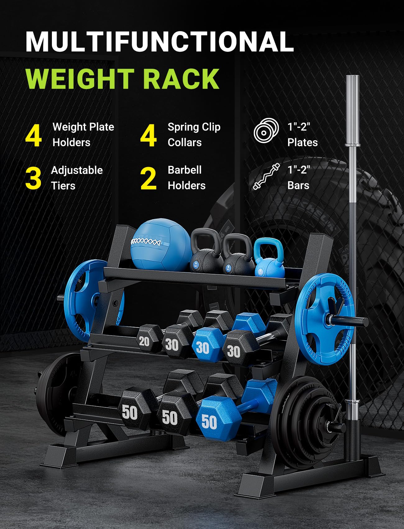 YOLEO Dumbbell Rack Stand Only, 1100LBS Heavy Duty Weight Rack for Home Gym, Adjustable 3-Tier Weight Storage Rack for Dumbbells, Barbells, Kettlebells & Weight Plates, Compact Workout Equipment Organizer