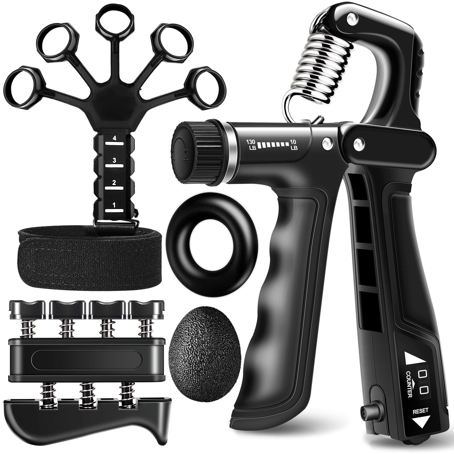 WATMAID Grip Strength Trainer Kits (5 Pack), Forearm Strengthener with Adjustable Resistance, Grip Strength Tester, Finger Strengthener, Hand Gripper Strengthener for Muscle Building Injury Recover