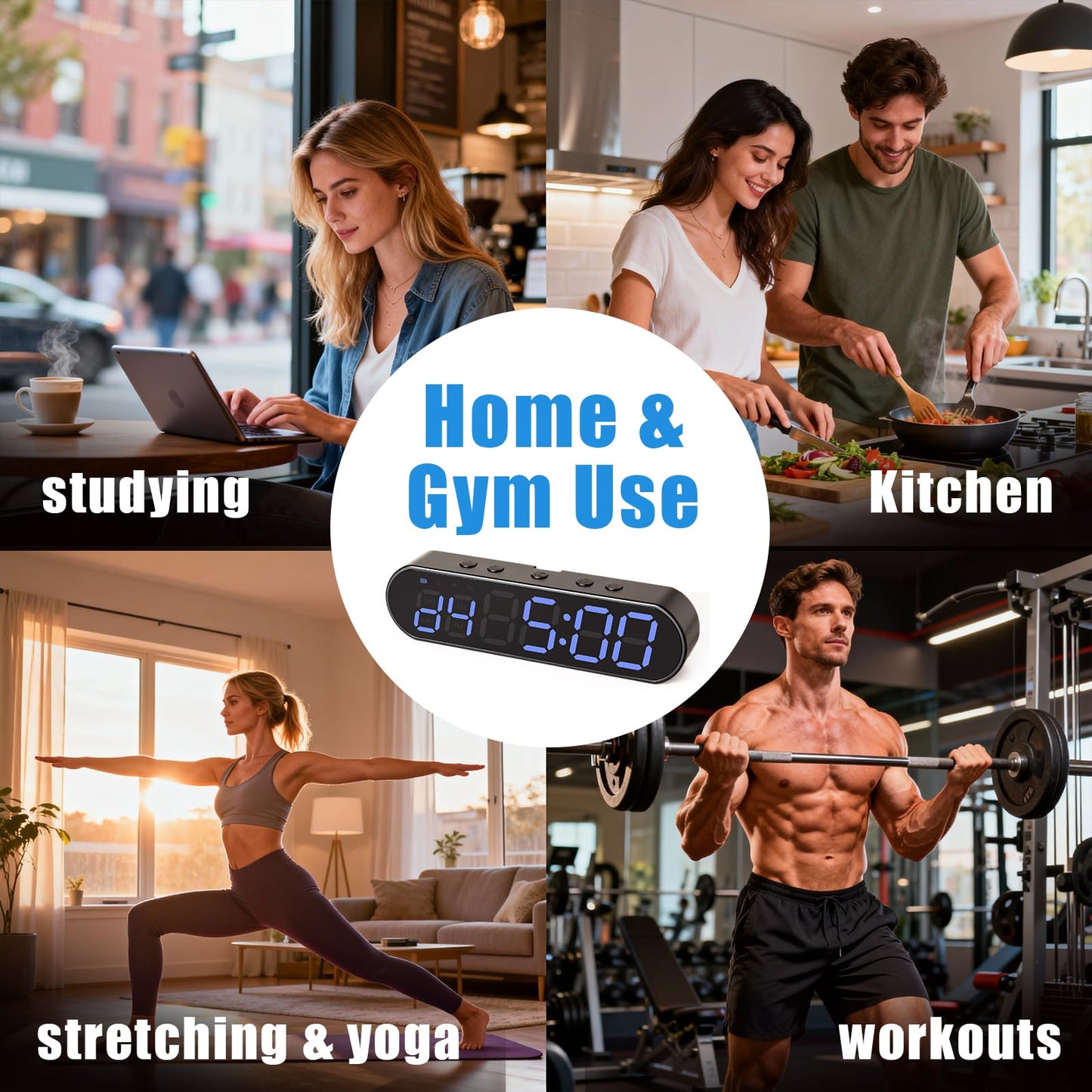 LUDESENIMUE Gym Timer Clock for Home Gym - Portable Workout Timer with 7 Ready-to-Use Modes, 50-Hour Long Battery, Strong Magnetic Base & Clear Display - Ideal for HIIT, Boxing, Outdoor Training