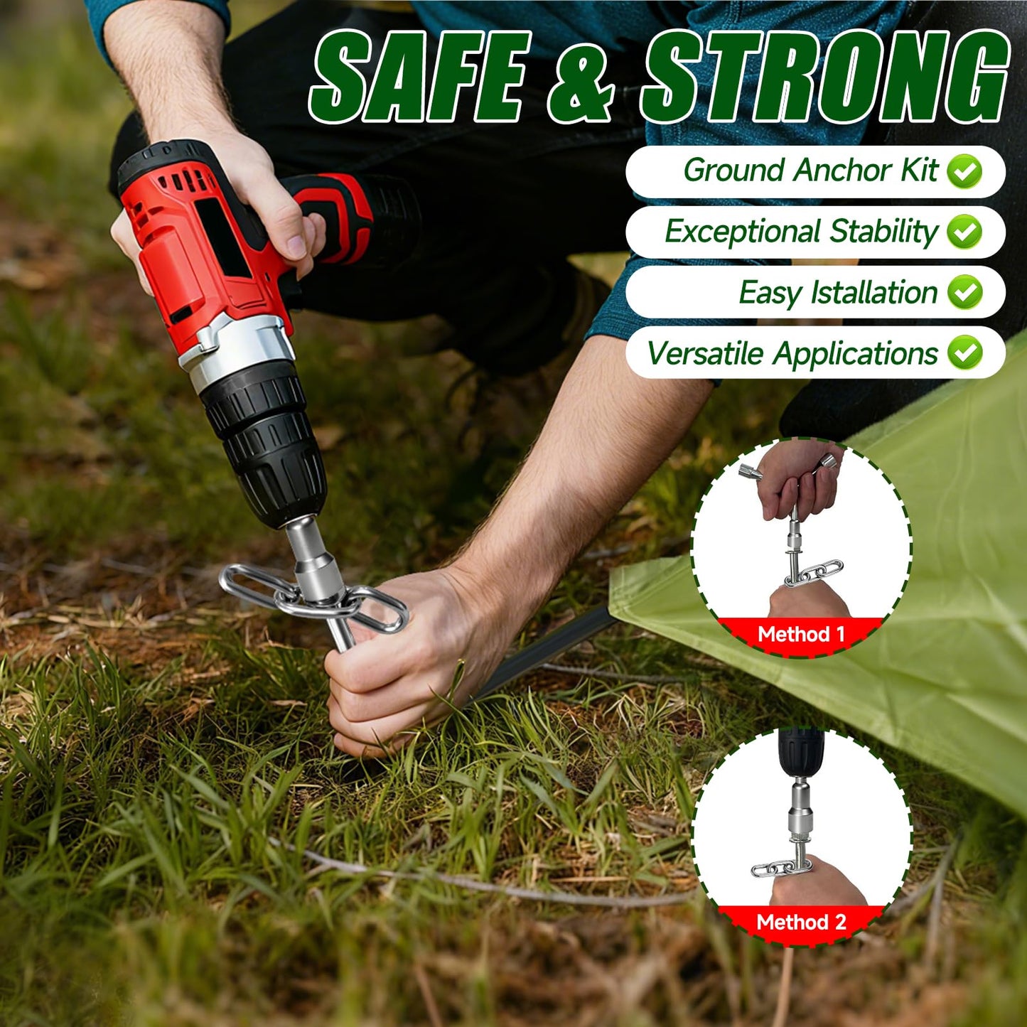 15 Pack Screw in Tent Stakes Heavy Duty,8 ’’ Ground Anchors Screw in,Metal Stakes with Hex Head Driver and Sturdy Storage Bag. (15)