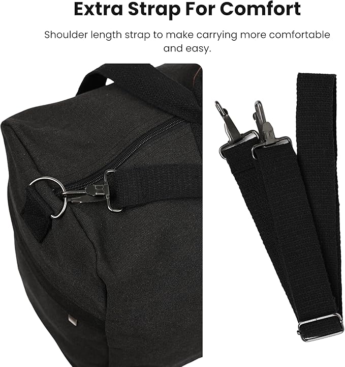 Duffle Bag ??Multipurpose Canvas Bag for Travel, Gym, Weekender, Carry On & More ??Durable, Spacious, Unisex Overnight Bag for Men & Women ??Perfect for Sports, and Everyday Use (Black)