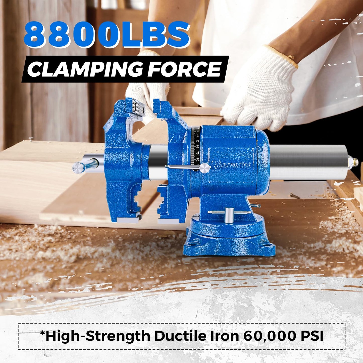 COGNATIVE 5-Inch Heavy Duty Bench Vise Ductile Iron Bench Vise 360° Multi-Purpose Bench Vice with Anvil, Clamp force 4000KG, Blue