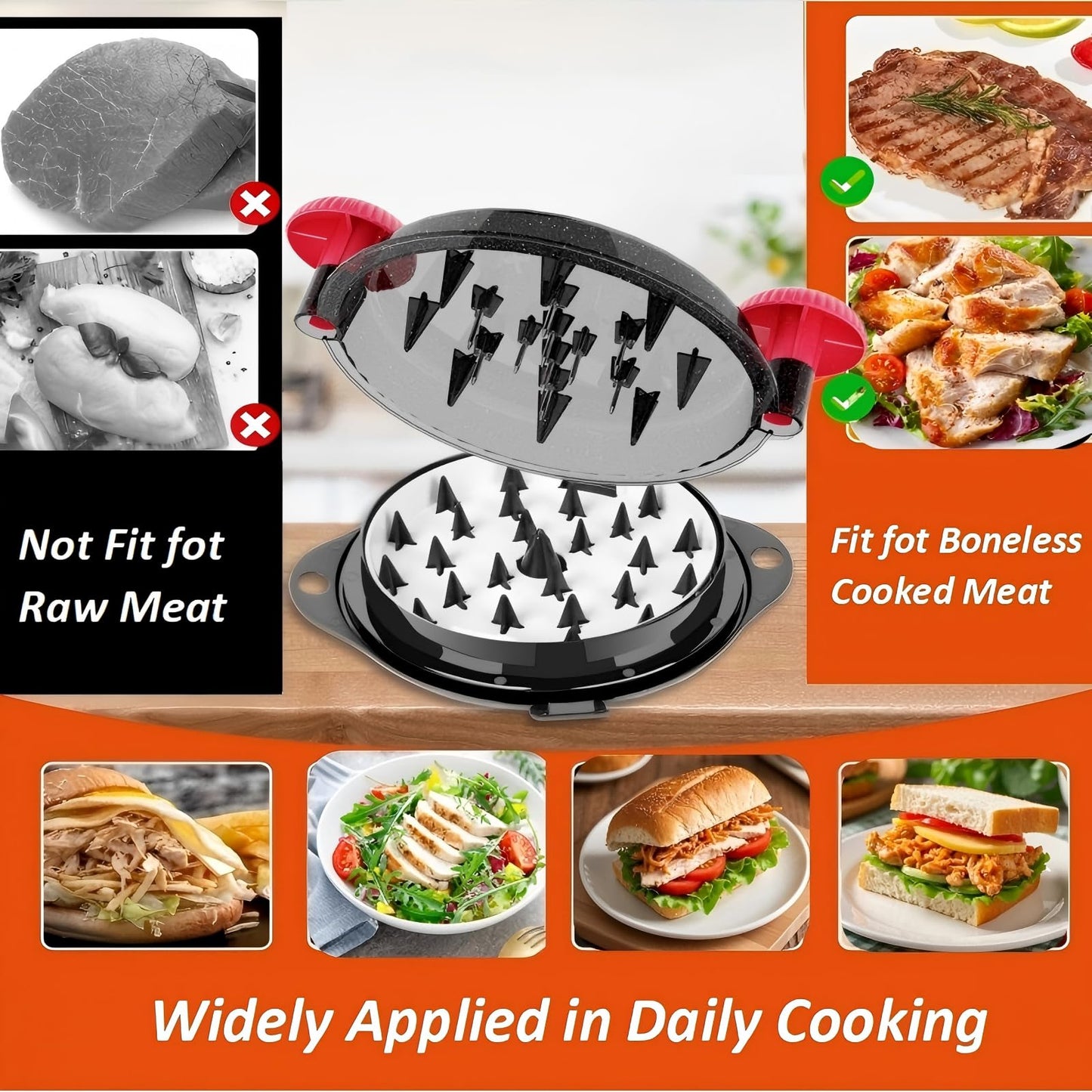 Chicken Shredder Meat Shredder Tool Twist Large - Chicken Breast Shredder Tool with Stainless Steel Spikes Shredding Tool for Shredded Chicken Beef Pork Kitchen Gadgets Essentials (Red&Black)