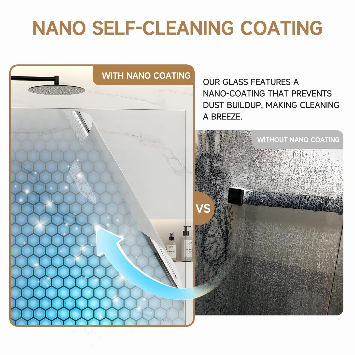 Shower Glass Panel Fixed Shower Screen, 36” W x 78” H 3/8” 10mm Single Frameless Shower Doors for Walk in Shower with Clear Tempered Glass Explosion-Proof Film for Bathroom, Matte Black Hardware