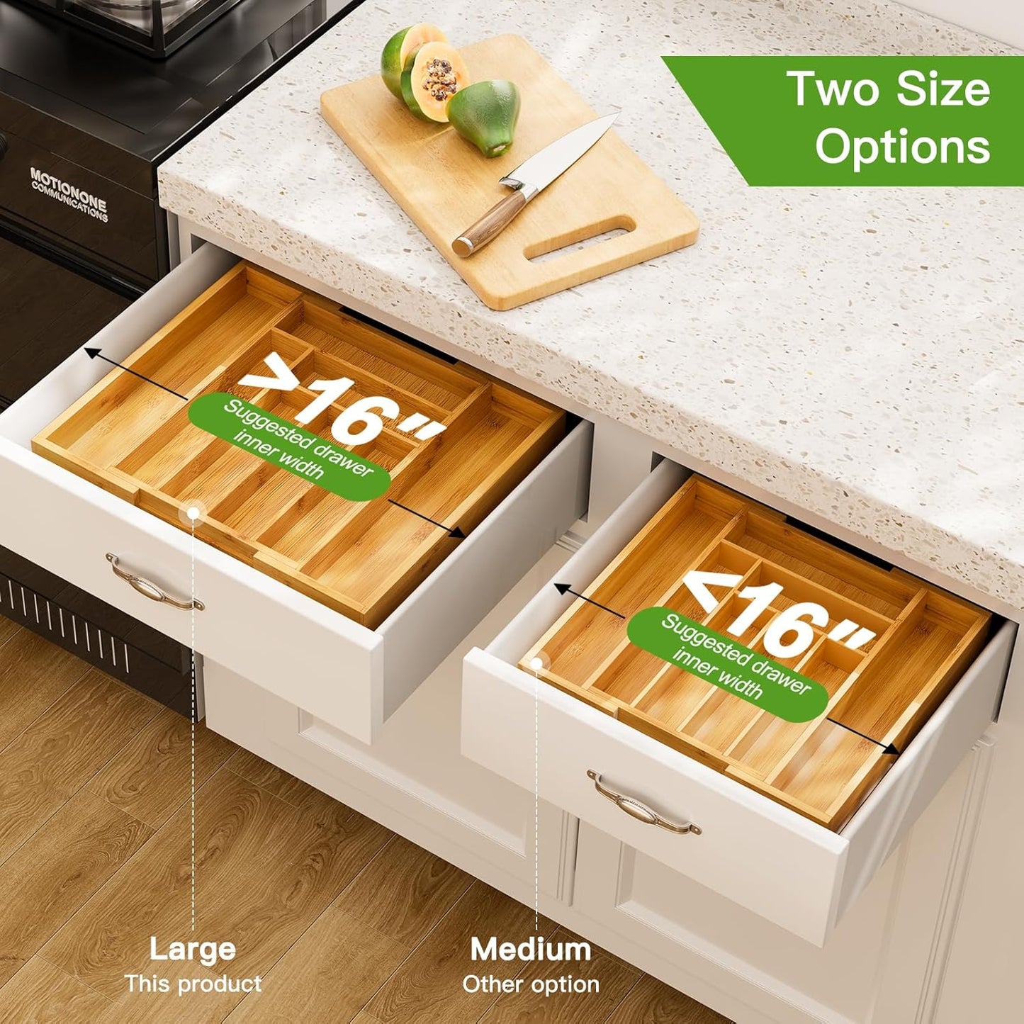 Pipishell Bamboo Silverware Drawer Organizer - Adjustable Utensil Tray for Kitchen & Home Storage