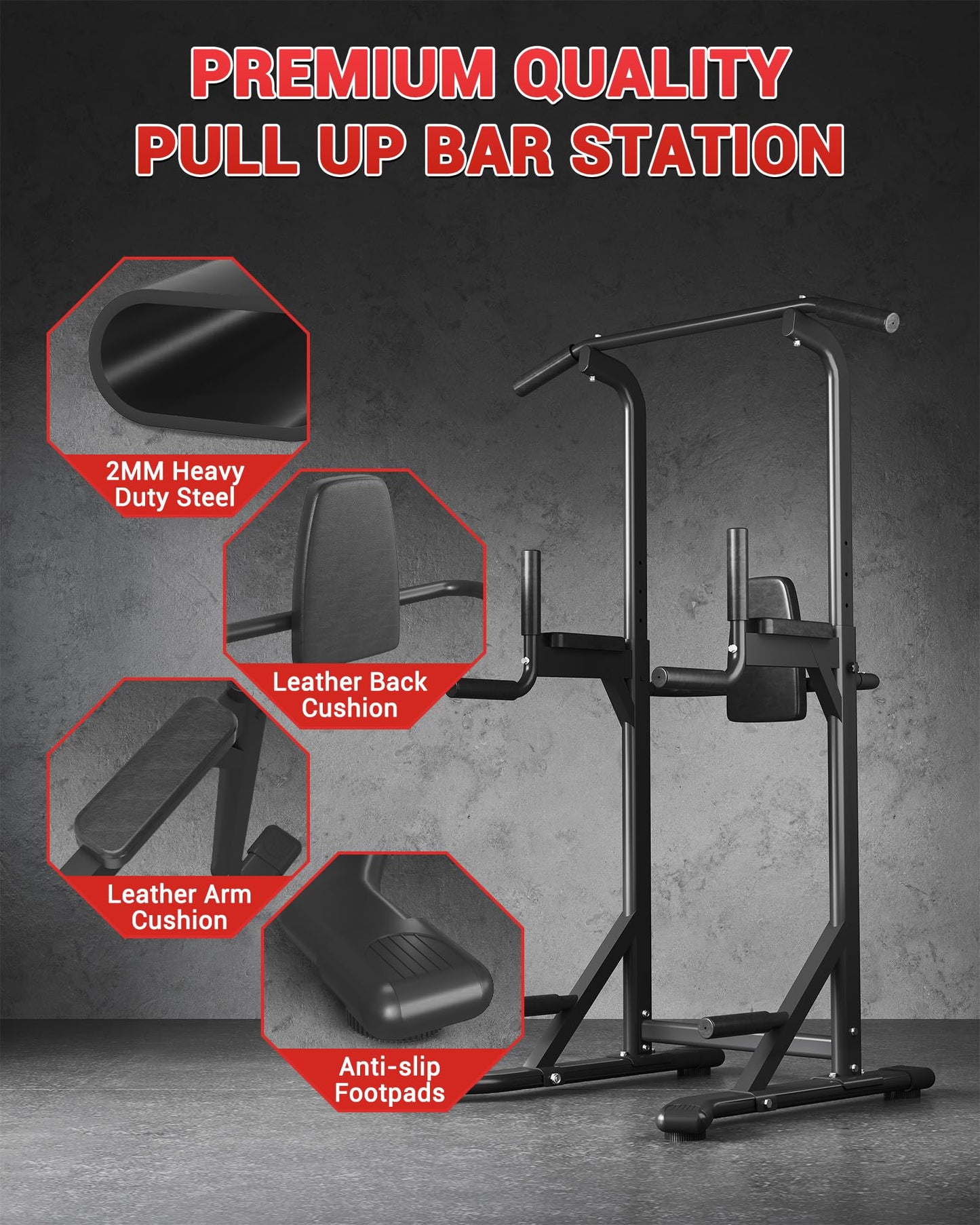 Garvee Pull Up Bar Free Standing Workout Equipment, Power Tower Dip Station for Home Gym, 450LBS Weight Capacity Strength Training Fitness Equipment