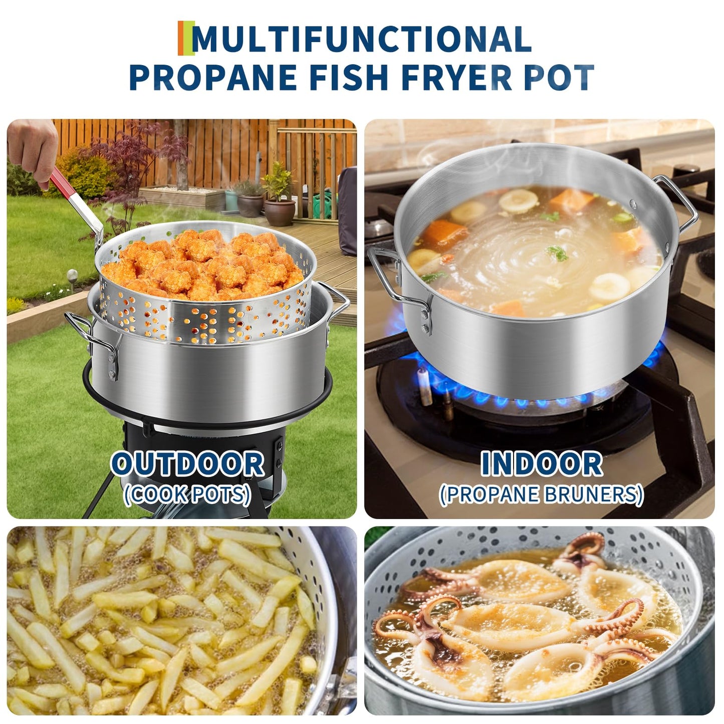 dainslef 11QT Outdoor Fish Fryer Pot with 6.7QT Strainer Basket, 58,000 BTU Aluminum Propane Deep Fryer Pot for Seafood & Fries, Portable Camping/Backyard Outdoor Cooking