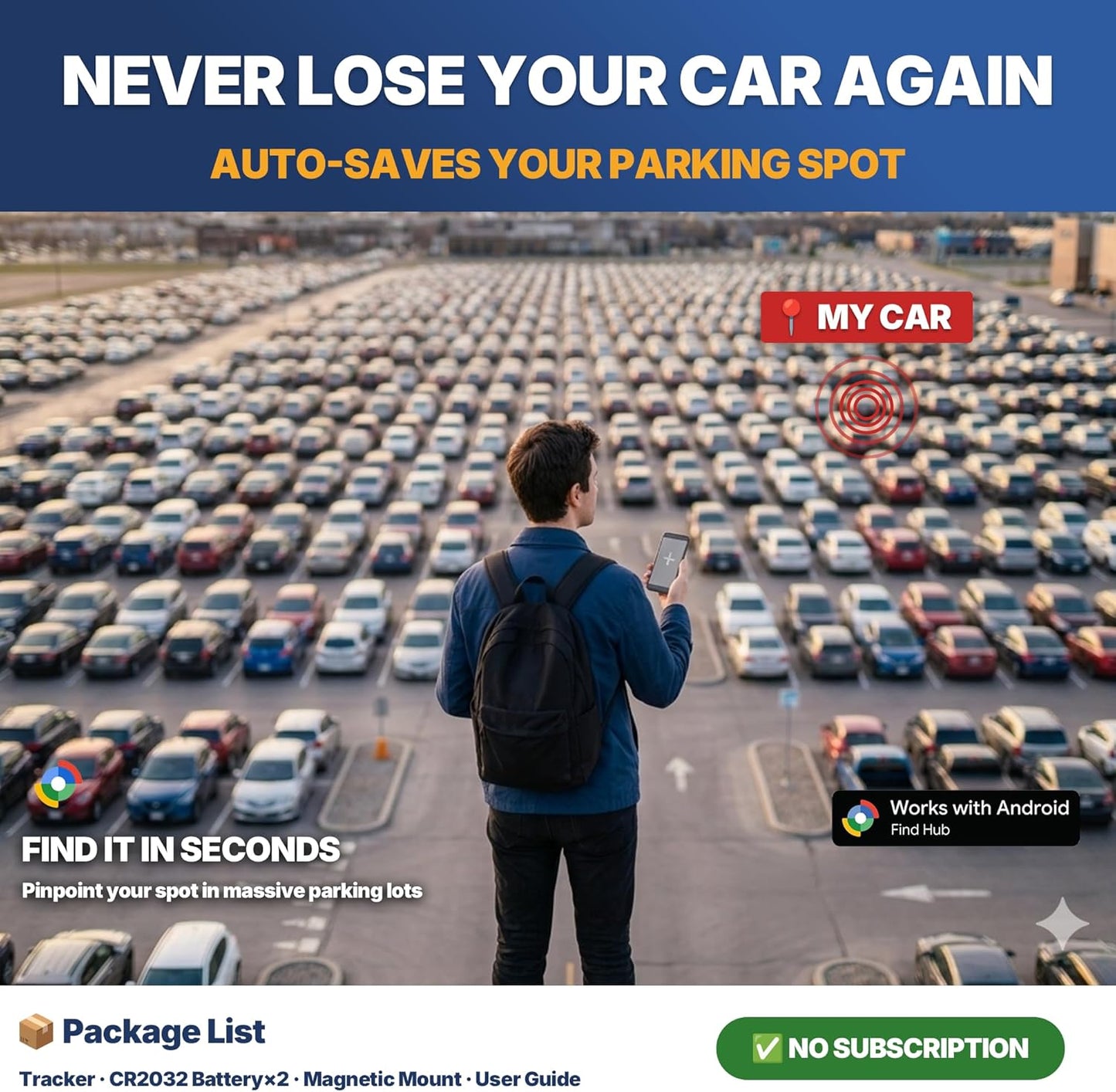 JPBEIDUOYIN IP67, 365 GPS Tracker for Vehicles - Magnetic Car GPS Tracker, No Subscription, Works with Google Find Hub