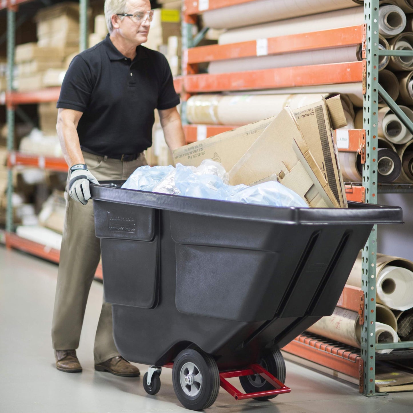 Rubbermaid Commercial Products Tilt Dump Truck/Trash Cart/Garbage Collection/Recycling, 1/2 Cubic Yard, Waste Collection, 1250 lbs capacity, Black, for Office/Warehouse/Facility Management