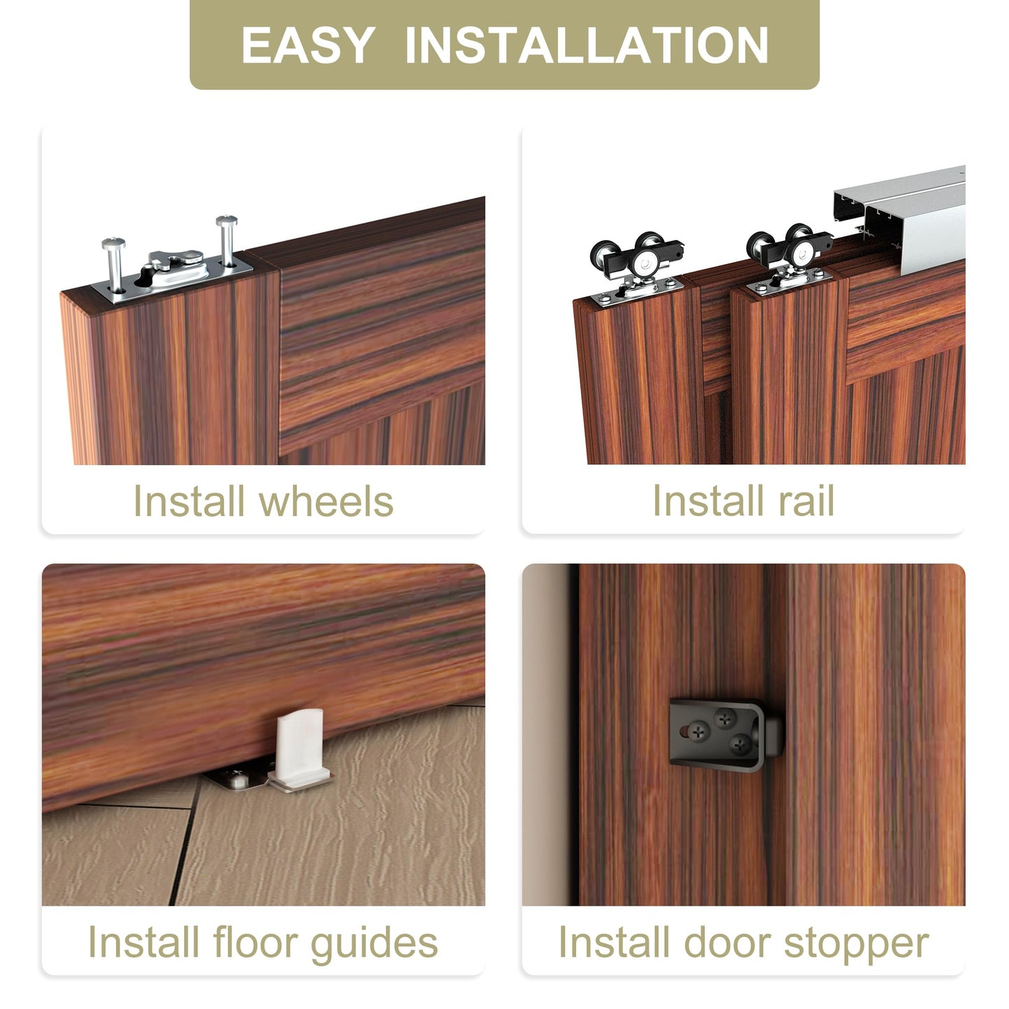 WEWORTH Heavy Duty Double Bypass Sliding Closet Door Track Kit Hardware 72”/6FT Aluminium Alloy Track Rail Set,for 2 Door System,Smoothly and Quietly,Silver