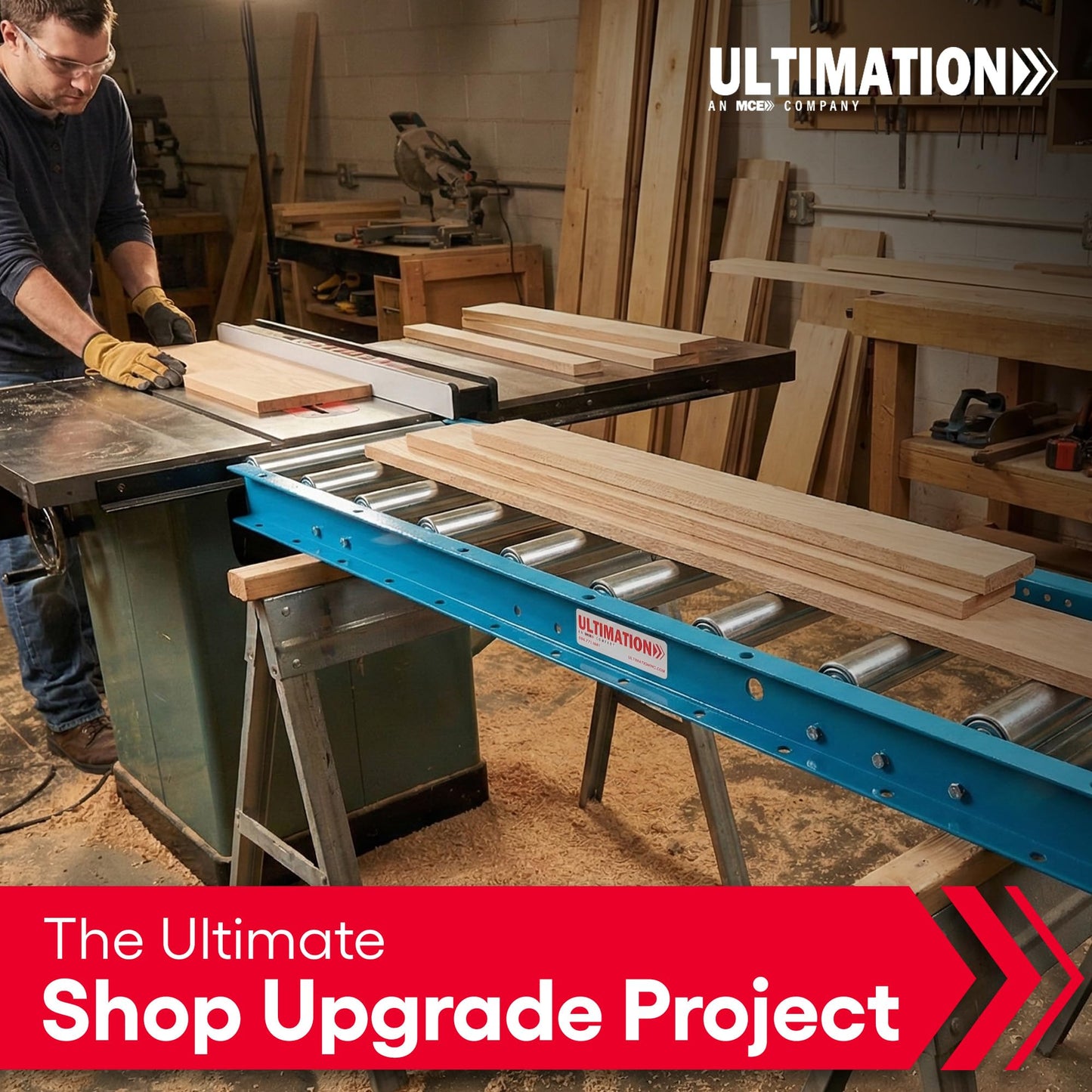 Light-Duty Gravity Conveyor with 1.5" Dia Galvanized Steel Rollers, 12" Wide, 5' Long Steel Frame on 6" Centers, Ideal for Distribution/Assembly Areas Such As Table, Ladder, Bed, Boat - Ultimation