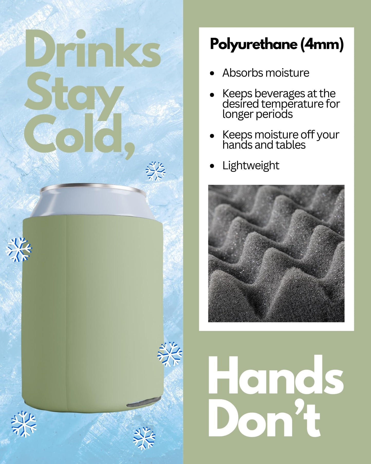 PartyPrints 100 Pack Sage Blank Can Cooler Sleeves, Customizable Bulk Insulated Foam for Beer, Collapsible Plain Drink Holder, Cold Soda Insulator, 12oz Regular, 16oz Tall Cans