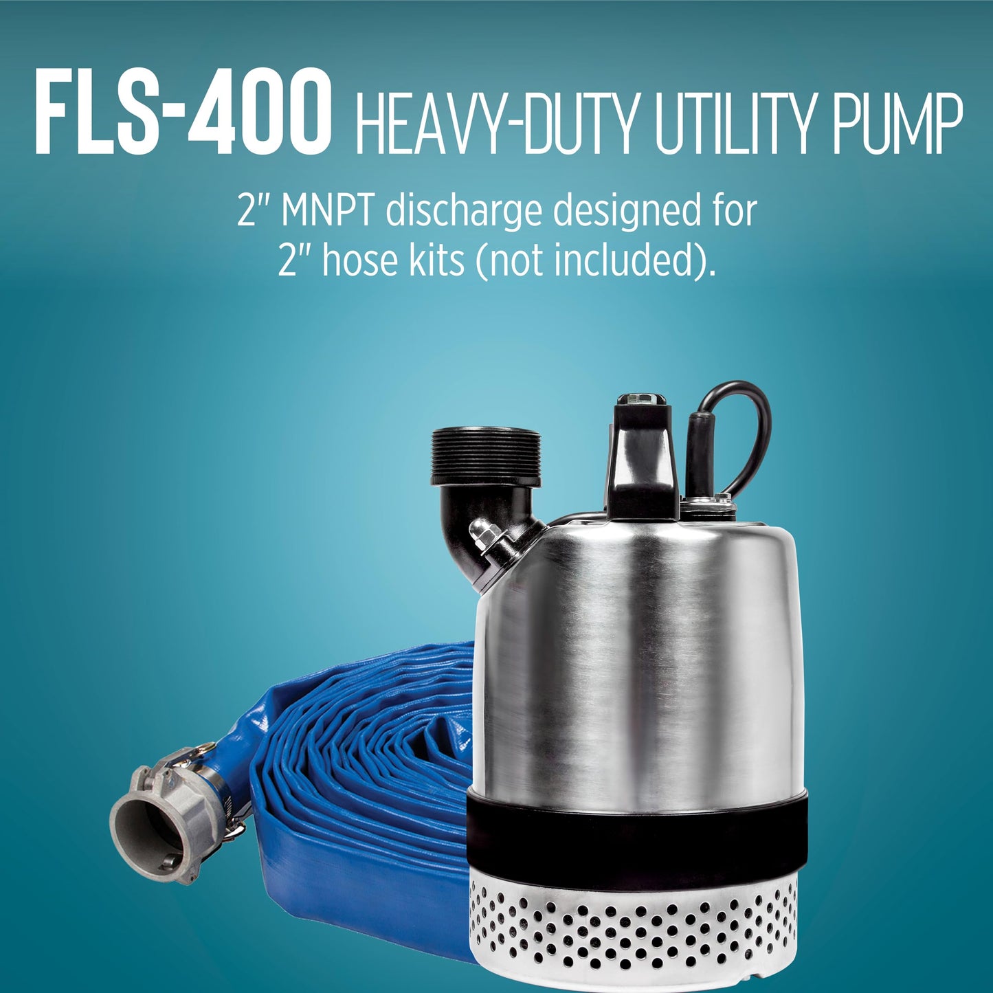 Little Giant FLS-400, 115-Volt, 3600 GPH, 1/2 HP Heavy-Duty Manual Stainless Steel Submersible Utility Pump with 20-Ft. Cord, Steel, 620240