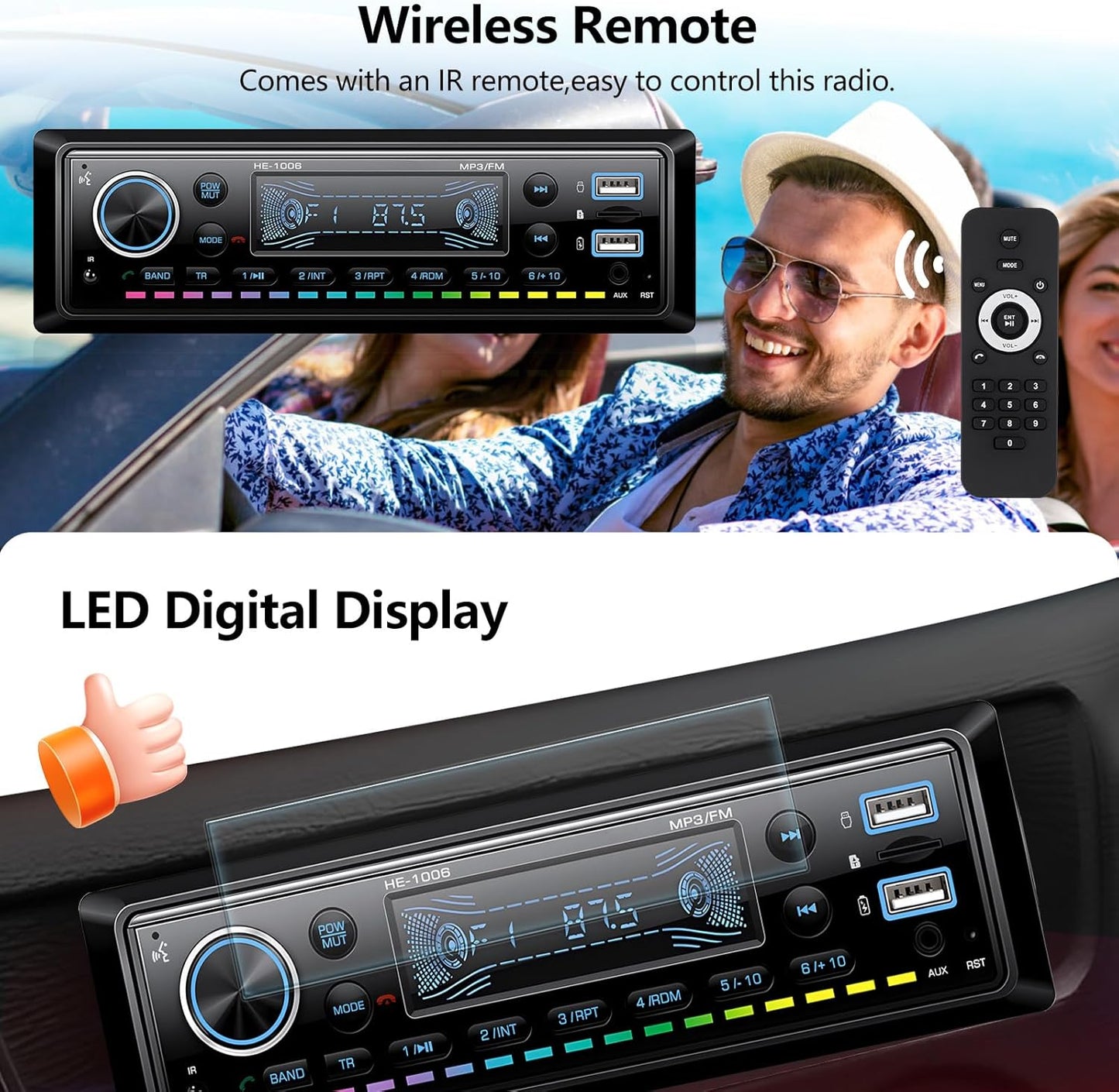 AMprime MP3 Single Din Car Stereo Radio Hands-Free Bluetooth,Car Audio Receivers with Digital LCD Display FM Car Radio