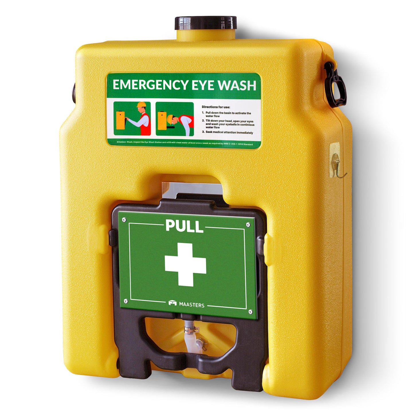 MAASTERS 14 Gallon Portable Eye Wash Station, Wall Mount Eyewash Station OSHA-Compliant, Emergency Eye Wash Station with Mirror & Dual Spray