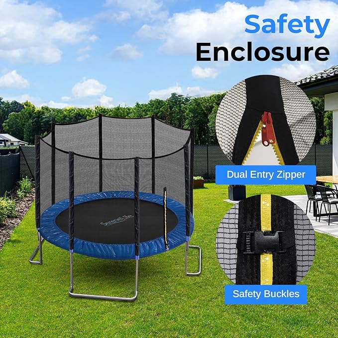 Serenelife 12FT 10FT 8FT Recreational Trampolines with Enclosure Net and Ladder and Anti-Rust Coating, ASTM Approved Trampoline Outdoor for Kids and Adults Outdoor Yard Trampolines