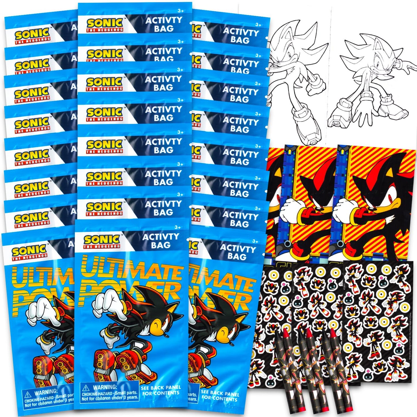 Sonic The Hedgehog Shadow the Hedgehog Birthday Party Favors Set - Bundle with 24 Shadow Play Packs | Mini Coloring Books, Stickers, and More for Goodie Bags | Shadow Party Supplies
