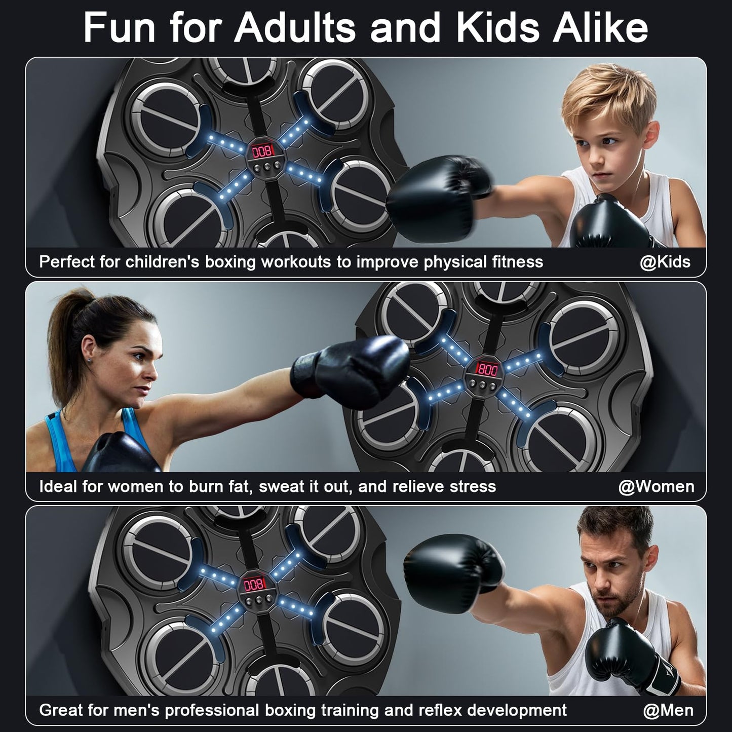 TEOTSIU Music Boxing Machine for Adults,Wall Mounted Smart Scoring Punching Bag Target with Boxing Gloves,Training Pad with Music,Cool Lights,3-Speed Adjustment,Fitness Equipments&Sprots Toy Gift
