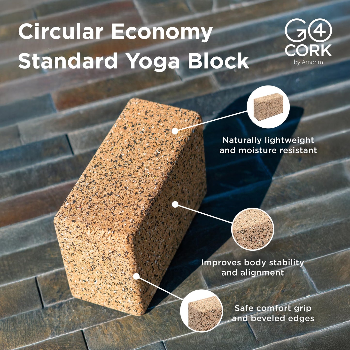 Go4Cork Cork Yoga Block for Yoga, Pilates & Meditation | Non-Slip, Non-Toxic, Hypoallergenic, Sustainable, Lightweight Large Yoga Block, 9" x 6" x 4", (Cork Fusion) | Yogi Workout & Exercise