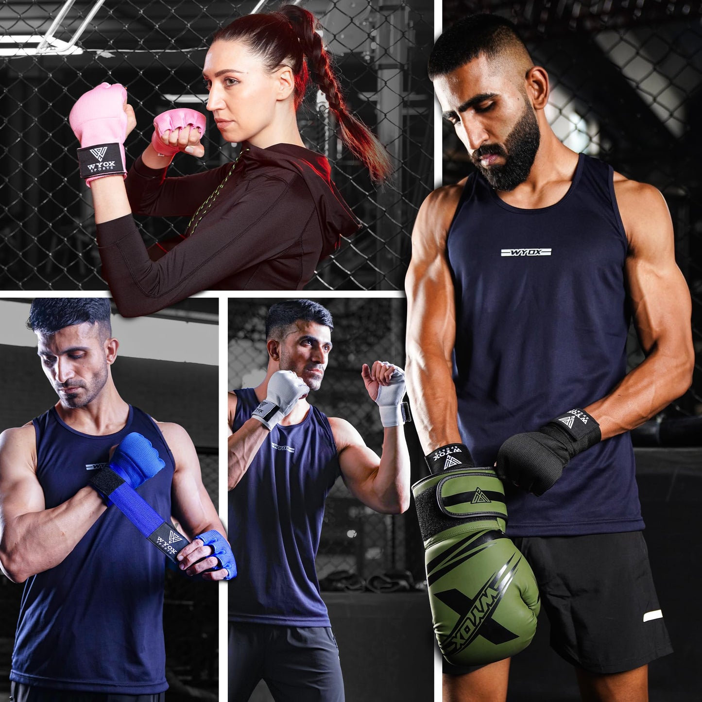 WYOX Gel Boxing Hand Wraps Inner Gloves for Men & Women – 80cm Quick Wrist Strap, Padded Knuckle Support, Fingerless MMA Muay Thai Kickboxing Wraps for Training, Punching & Martial Arts