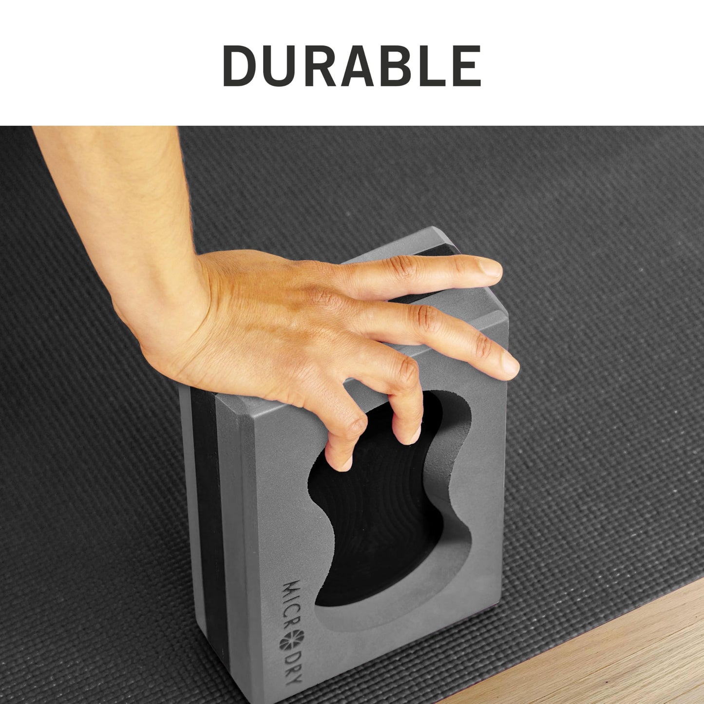 Microdry Sure-Grip Yoga Blocks, Set of 2 – Non-Slip Foam Blocks with Ergonomic Grip Cutout for Stability, Wrist Support, Flexibility & Balance Grey/Black