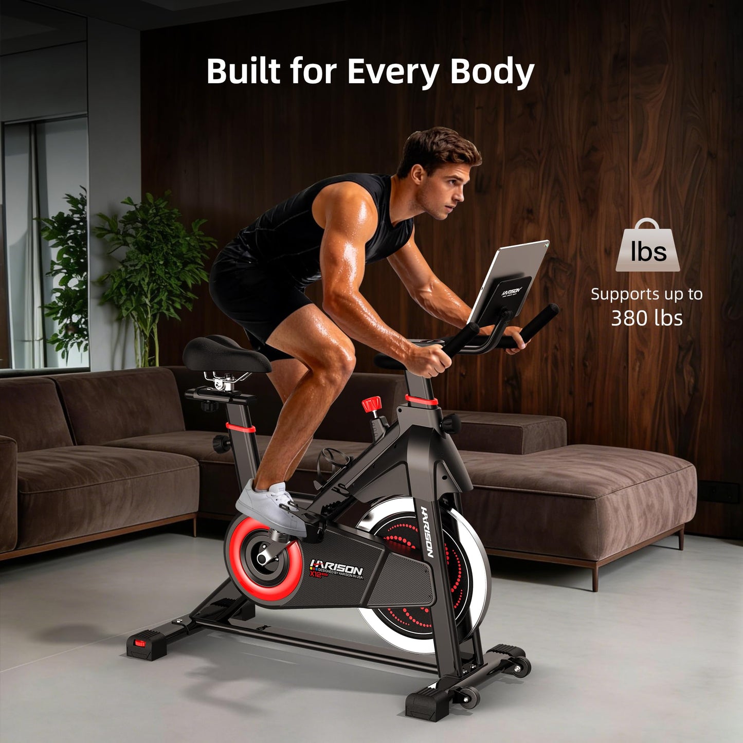 HARISON Exercise Bike for Home, Magnetic Indoor Cycling Bike with Quiet Belt Drive, 380 lb Capacity Spin Bike, Adjustable Resistance Stationary Bike for Cardio Workout & Weight Loss