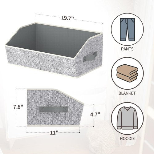 Homsorout Storage Bins - Large Trapezoid Closet Organizers with Handles | 6-Pack Light Gray Fabric Baskets
