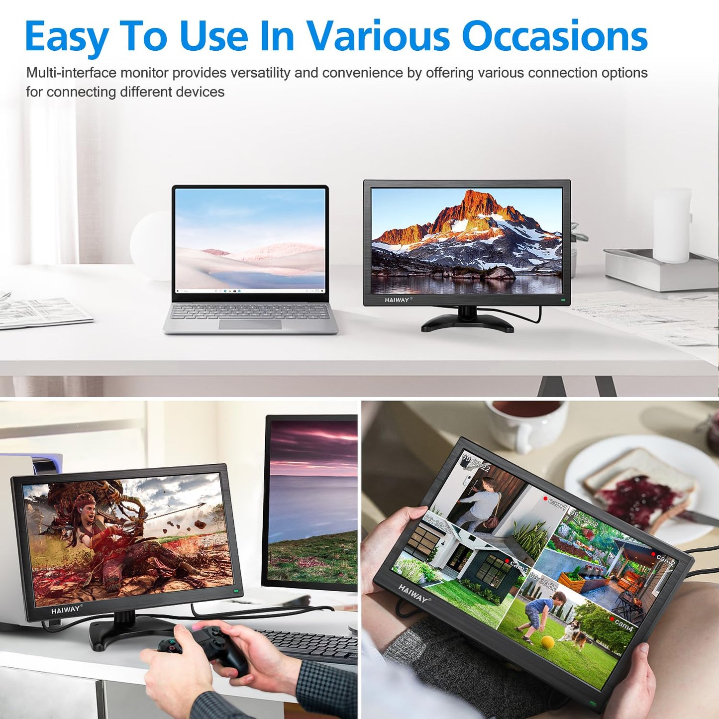 Haiway 15.6 inch Small Computer Monitor, High Resolution 1920x1080P Small hdmi Monitor with HDMI/VGA/BNC/AV/USB Port for PC, Laptop, CCTV Security Monitors with Remote Control, Built-in Speakers