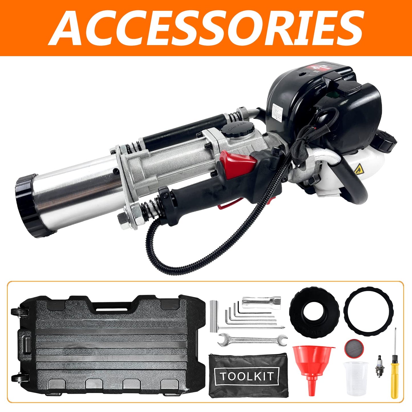 4 Stroke Gas Powered T Post Driver Hammer Drill, 37.7CC Air Cooling Single Cylinder Gasoline Petrol Fencing Tool with 3 Post Driving Head - 45mm,55mm,88mm pile sleeve