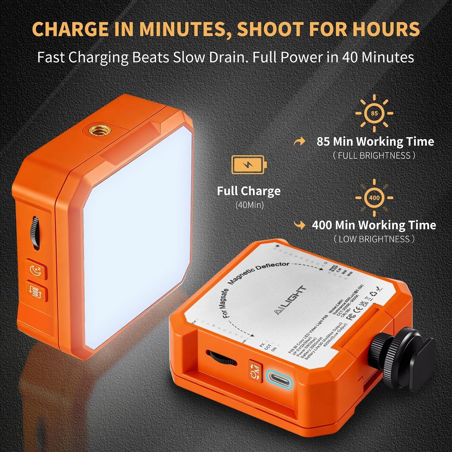 ailight 98+ 2500-9000K) 2000mAh Magnetic LED Video Light, Portable Camera Lights for Content Creator(CRI & Rechargeable