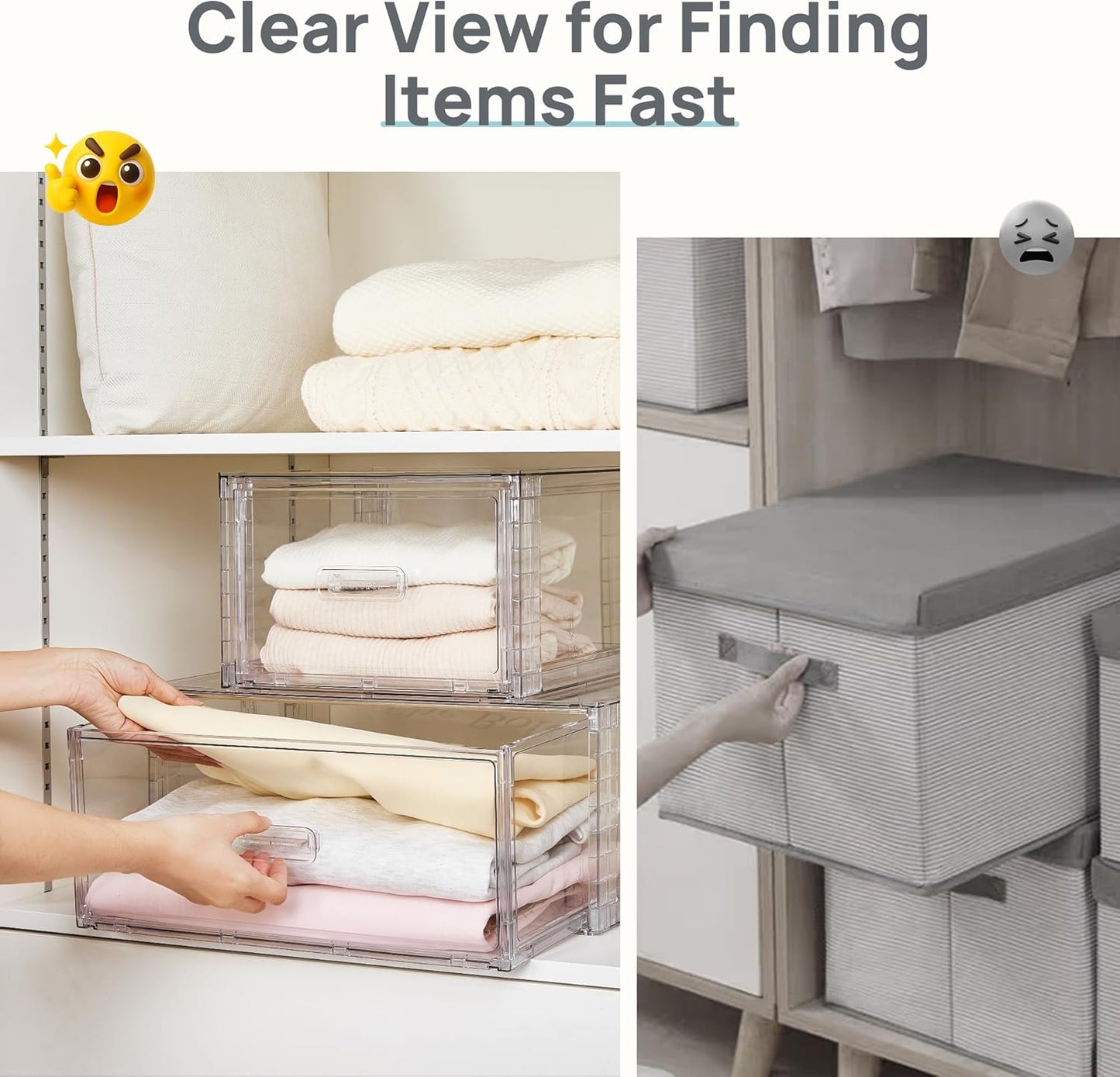 Vtopmart Large Clear Stackable Storage Drawers - 27QT Plastic Closet Bins | Dust-Proof Underbed Organizer for Clothing