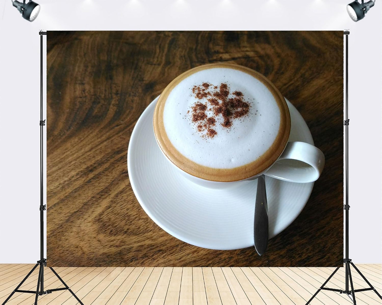 TryKid 10x8ft Cozy Cappuccino Coffee Backdrop Creamy Foam Cocoa Dusting Wooden Table Surface Photography Background