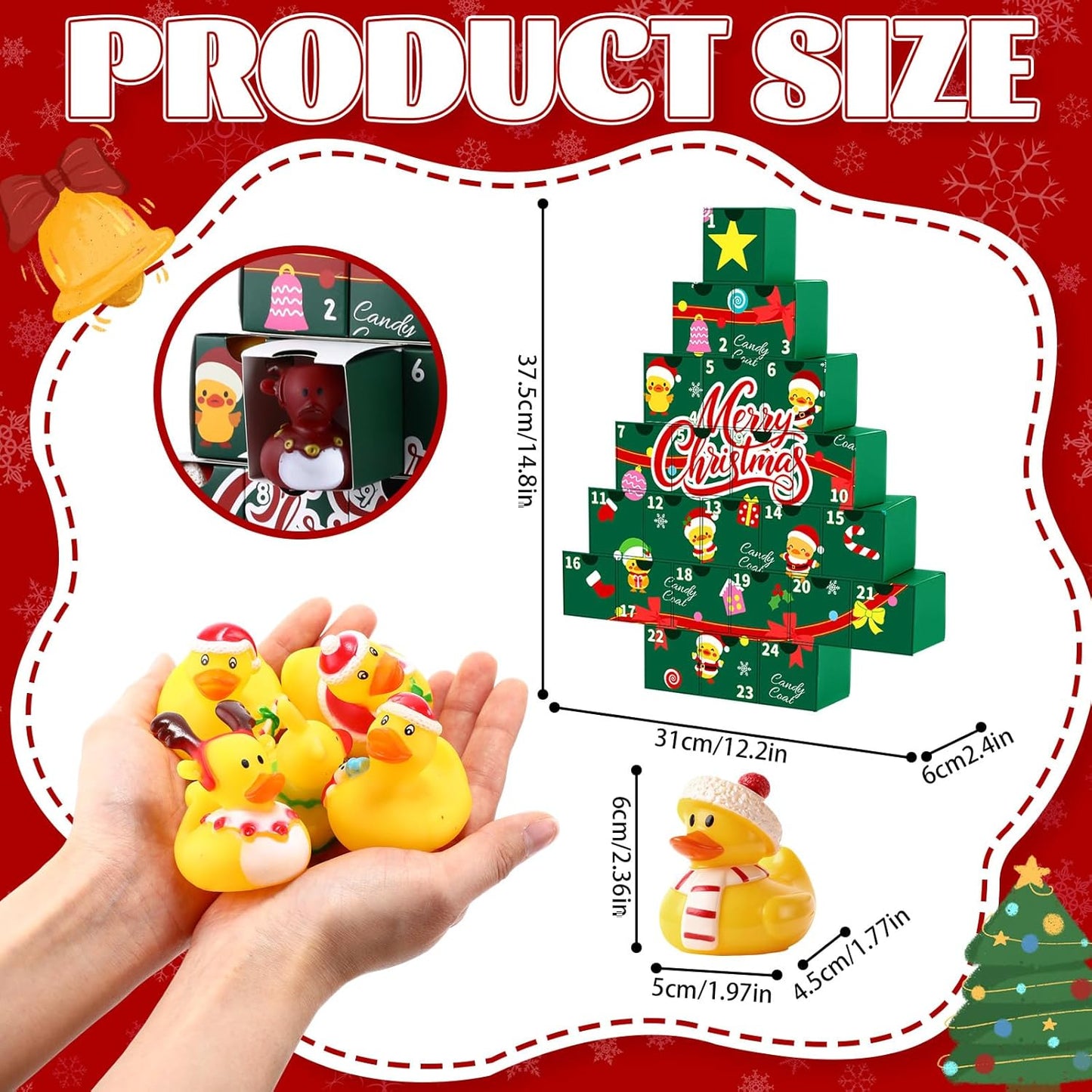 Sotiff Christmas Rubber Duck Bath Set - 24 Pcs Advent Calendar Surprise Ducky Gifts | Yellow-Green