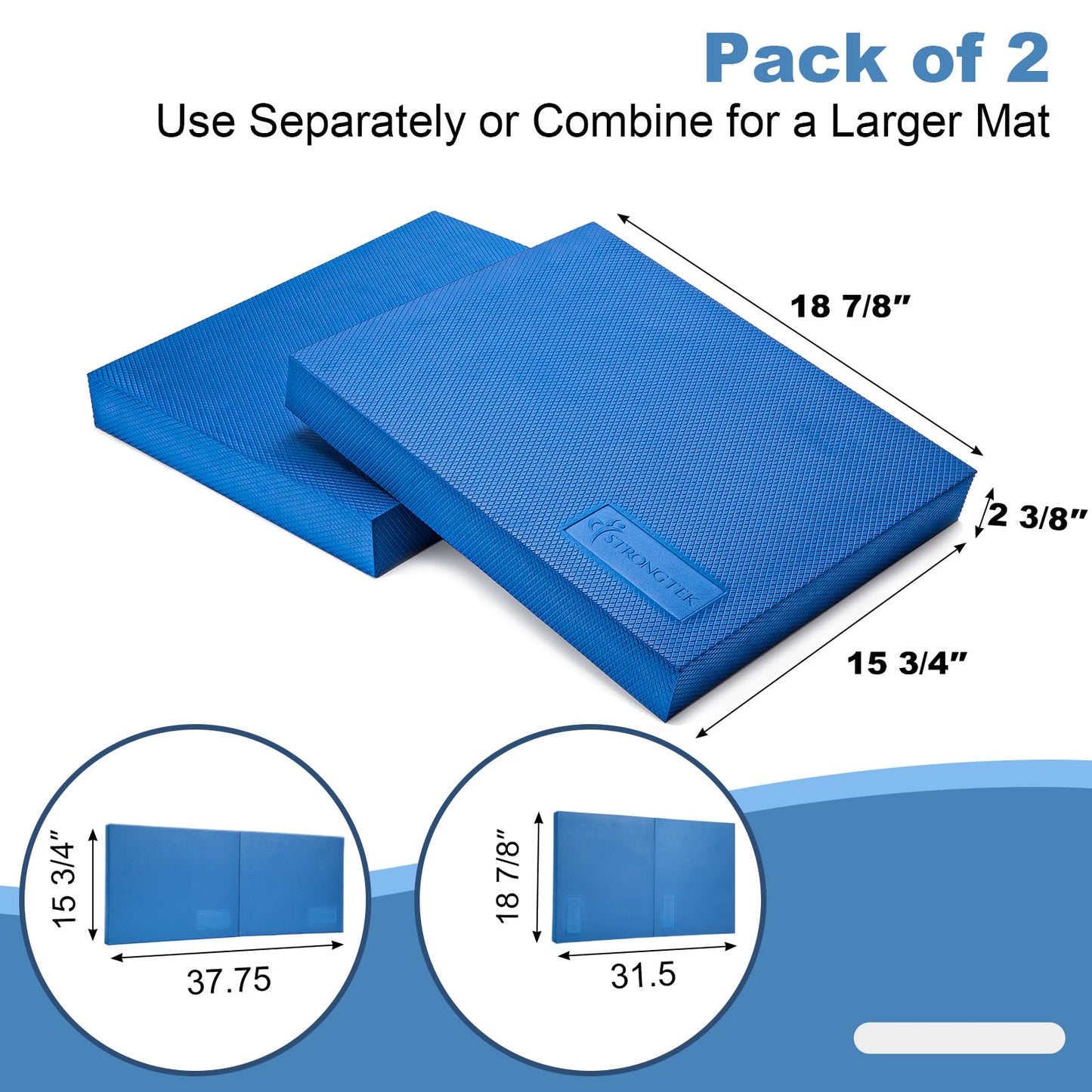 StrongTek 2-Pack Extra Wide Balance Pads, 19" x 15.8" x 2.4" High-Density TPE Foam for Physical Therapy & Exercise, Non-Slip, Water-Resistant, Stability & Core Strength Training