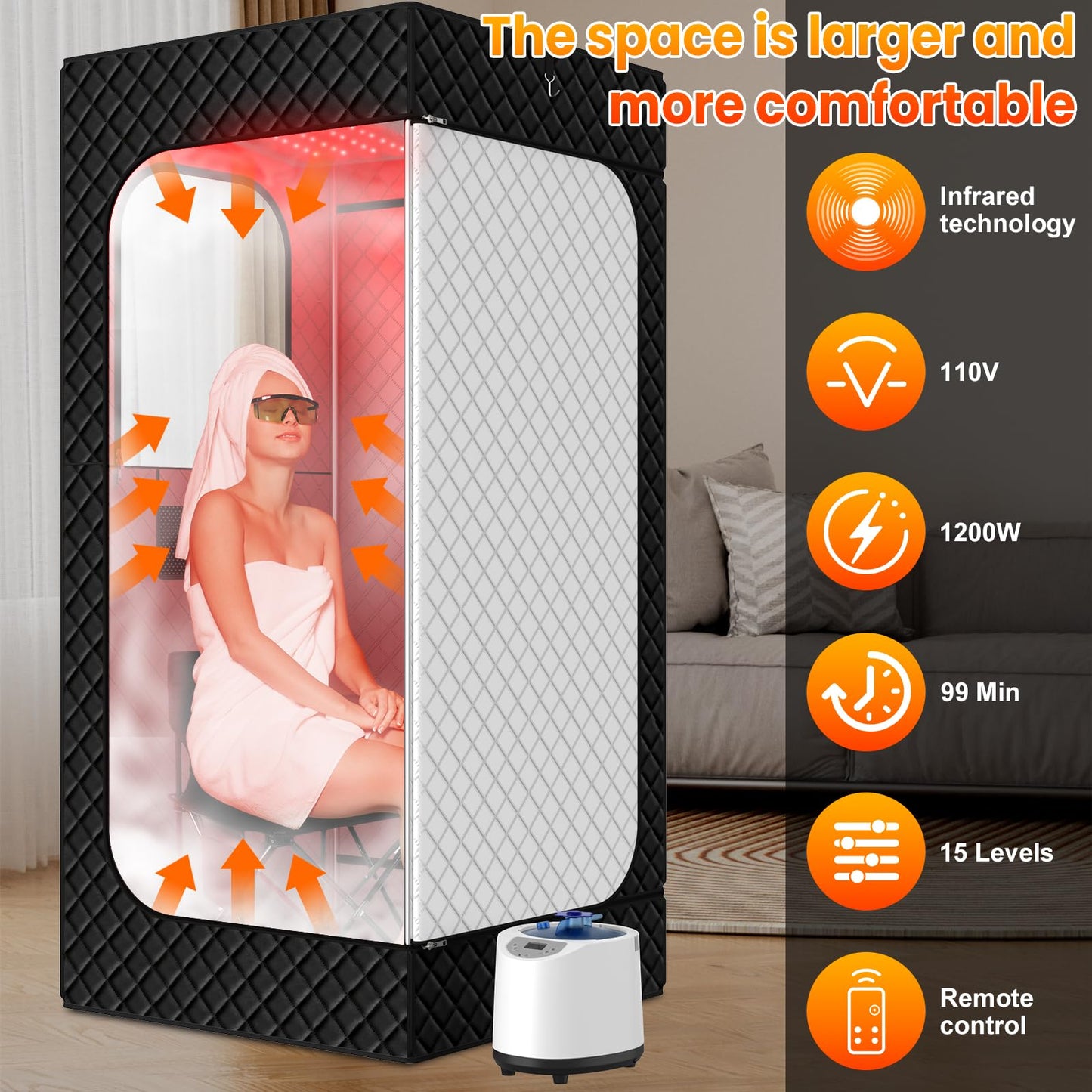 iTHERAU Infrared Home Steam Sauna Box, Portable Personal Sauna at Home with 660nm 850nm Red Light Therapy Lamp, 3L Steamer, Folding Chair, 15 Levels, Full Body Steam Saunas Room for Relaxation
