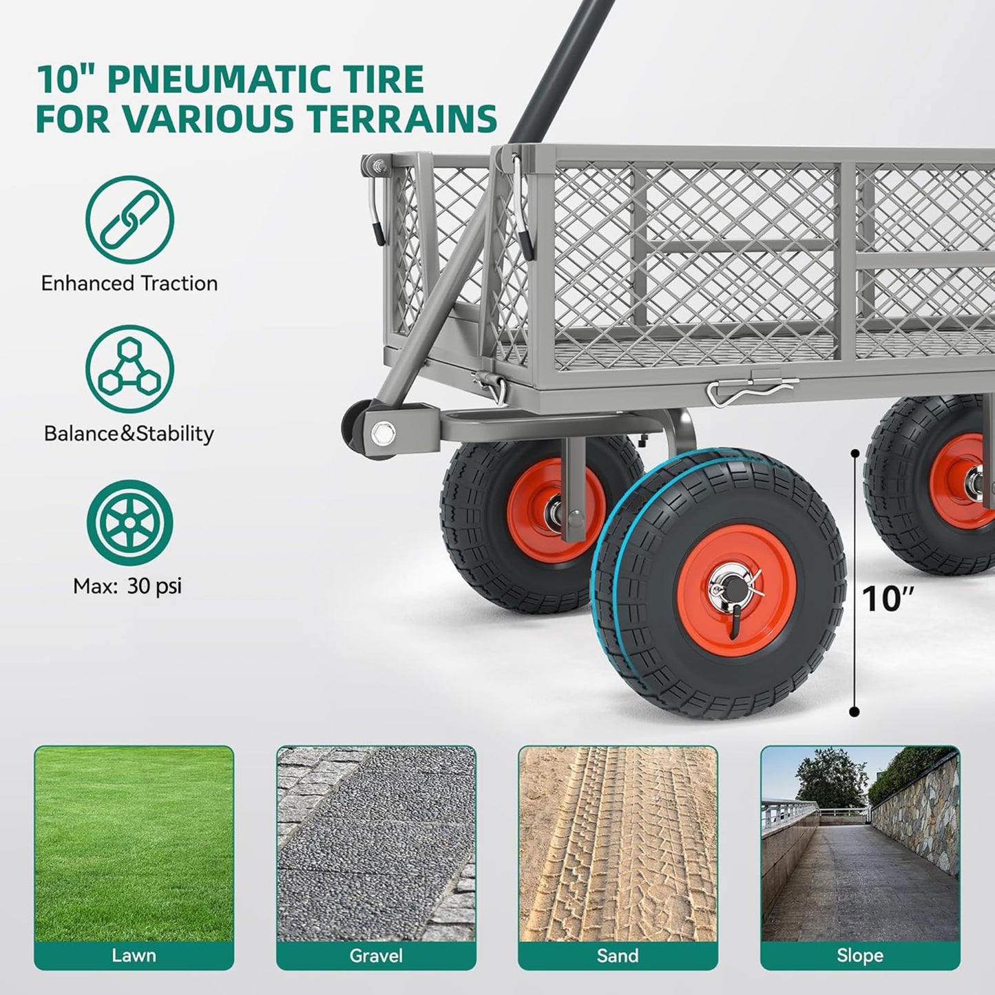 Autodaya Heavy Duty 900 lbs Capacity Garden Cart Wagon with 10" Pneumatic Tires & Removable Mesh Sides - 180° Rotating Handle, 4 Cu.Ft Utility Wagon for Yard, Garden, Hauling, All Terrain Outdoor Use