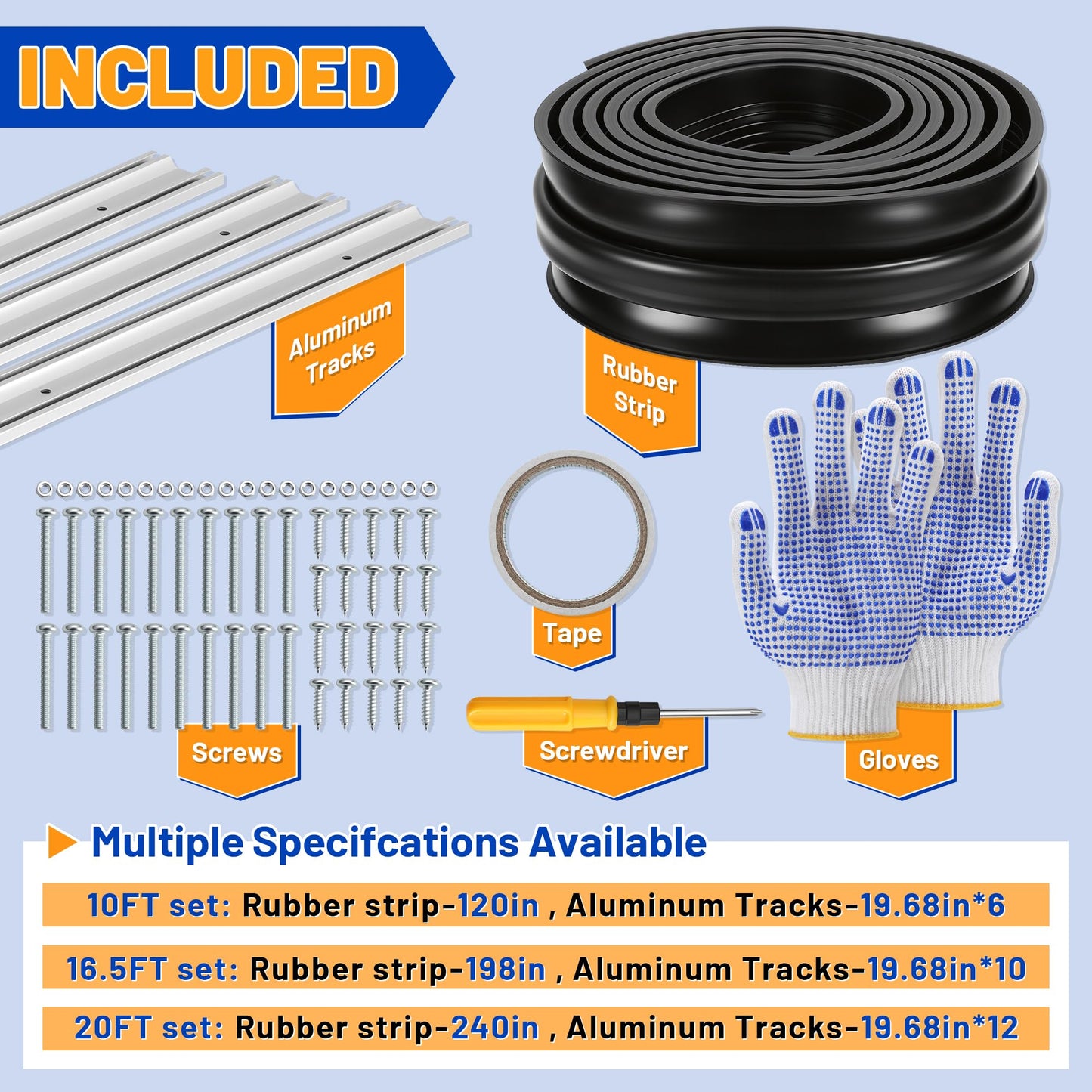 Bamgoten Garage Door Bottom Seal, 16.5FT Heavy-Duty Garage Door Seal with Aluminum Track Retainer Kit, Durable Universal U+O Ring Weather Stripping Rubber Simple Installation Black