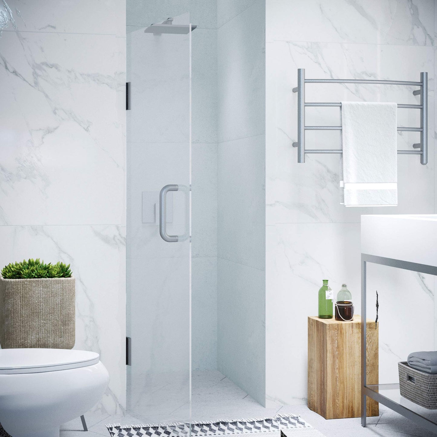 ANZZI Frameless Hinged Shower Door 24 x 70 in, Brushed Nickel, 5/16 in Clear Tempered Deco-Glass, Tsunami Guard, ANSI Certified, Reversible Left or Right Install Fellow Series | SD-AZ09-01BN